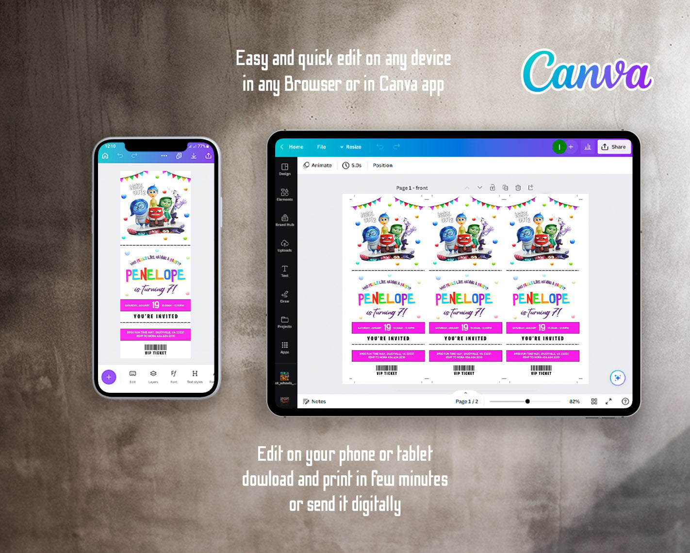 Inside Out 2 customizable invitation template | Share or Print | | RU416