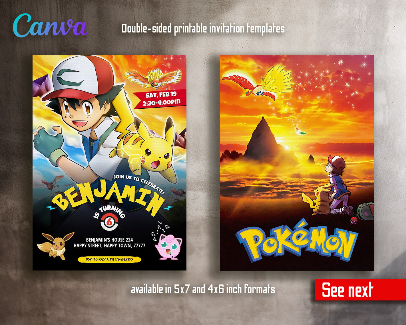 Pokemon Pikachu customizable invitation template | Share or Print | | RL851
