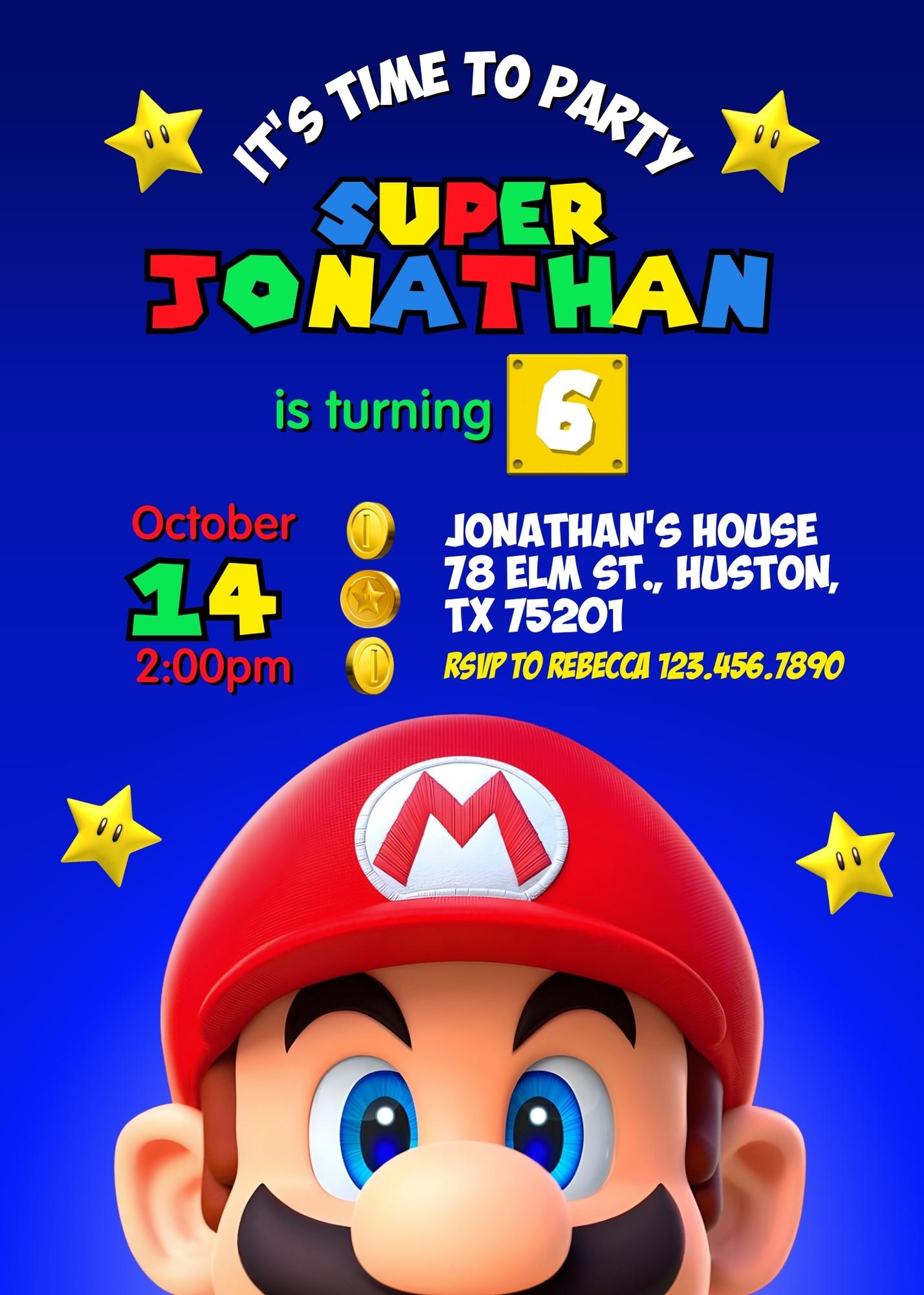 Super Mario Bros customizable invitation template | Share or Print | | SN310