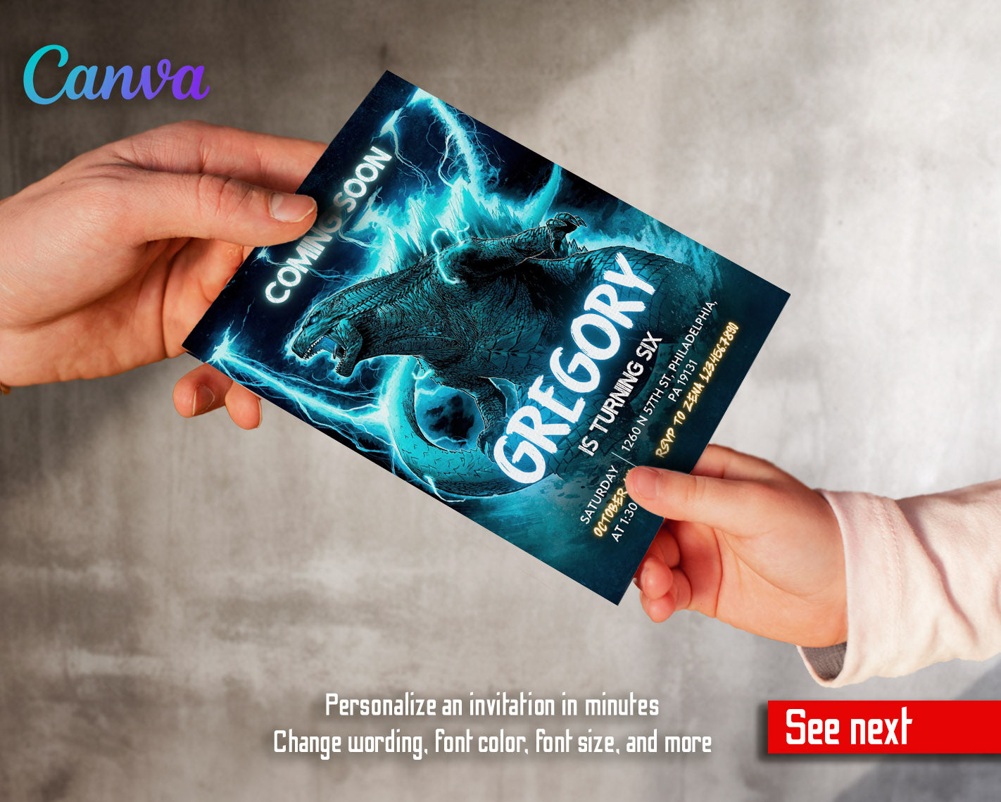 Godzilla and King Kong customizable invitation template | Share or Print | | QF057