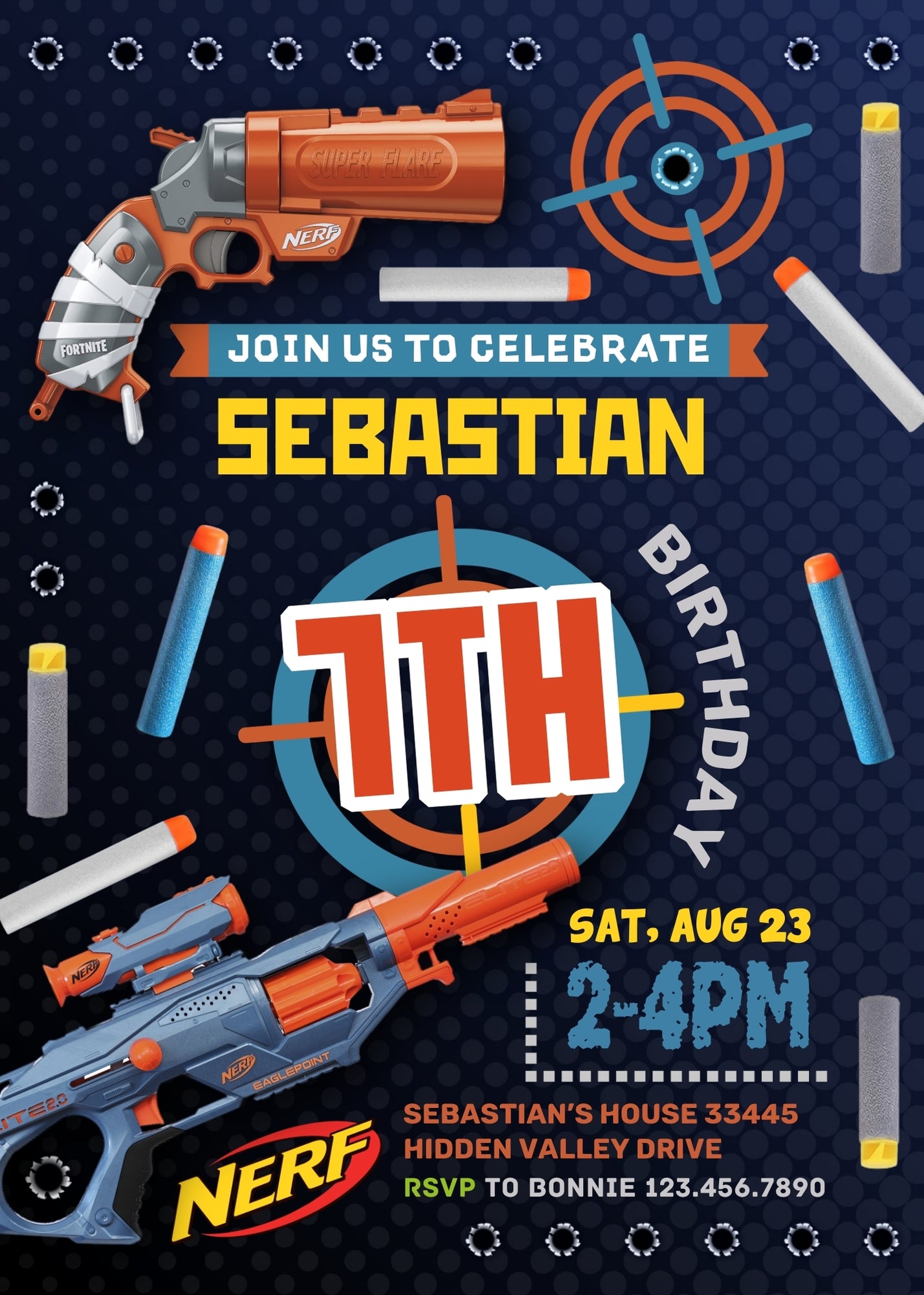 NERF Dart Wars customizable invitation template | Share or Print | boy | DZ357