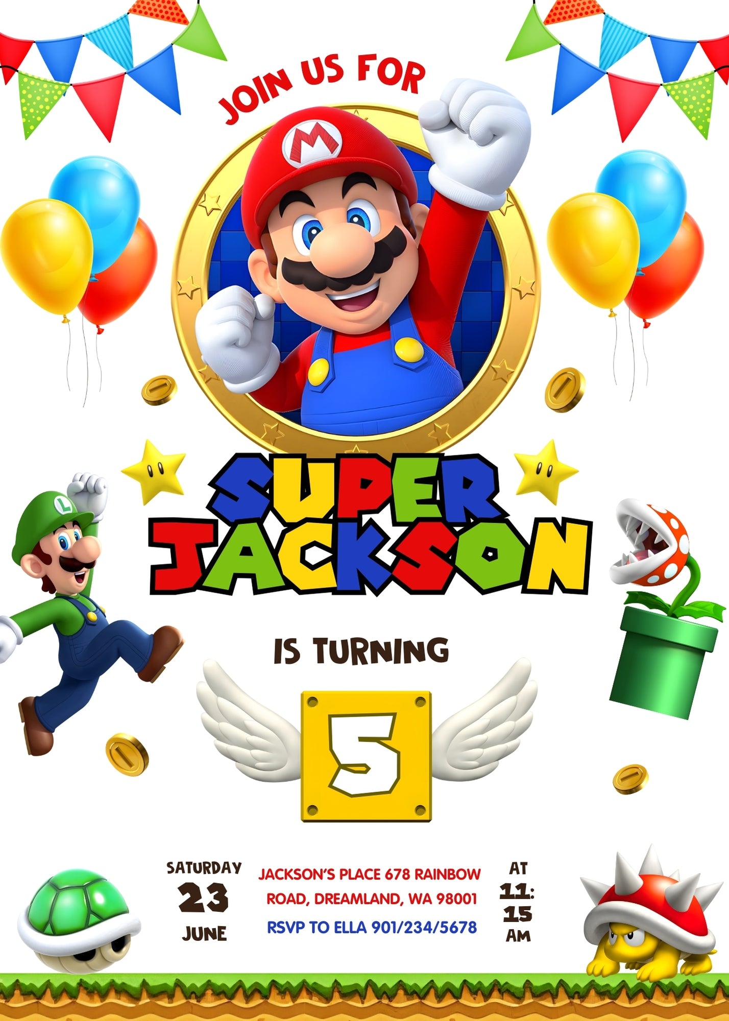 Super Mario Bros customizable invitation template | Share or Print | | GX790