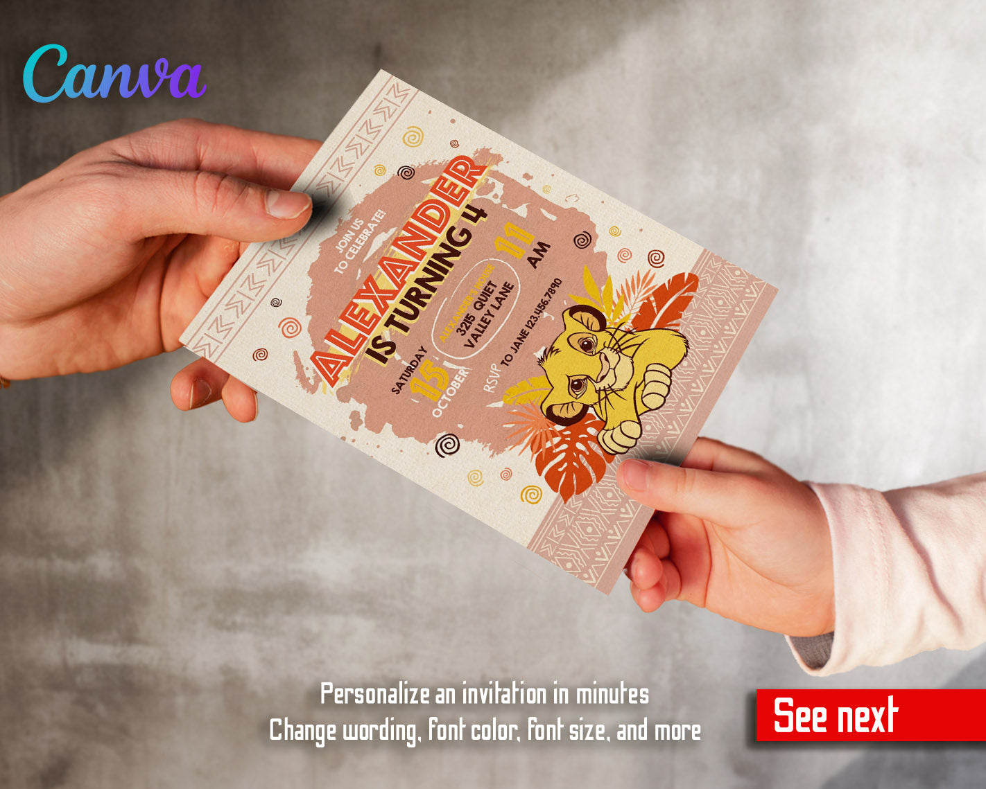 Lion King Simba customizable invitation template | Share or Print | | FZ559