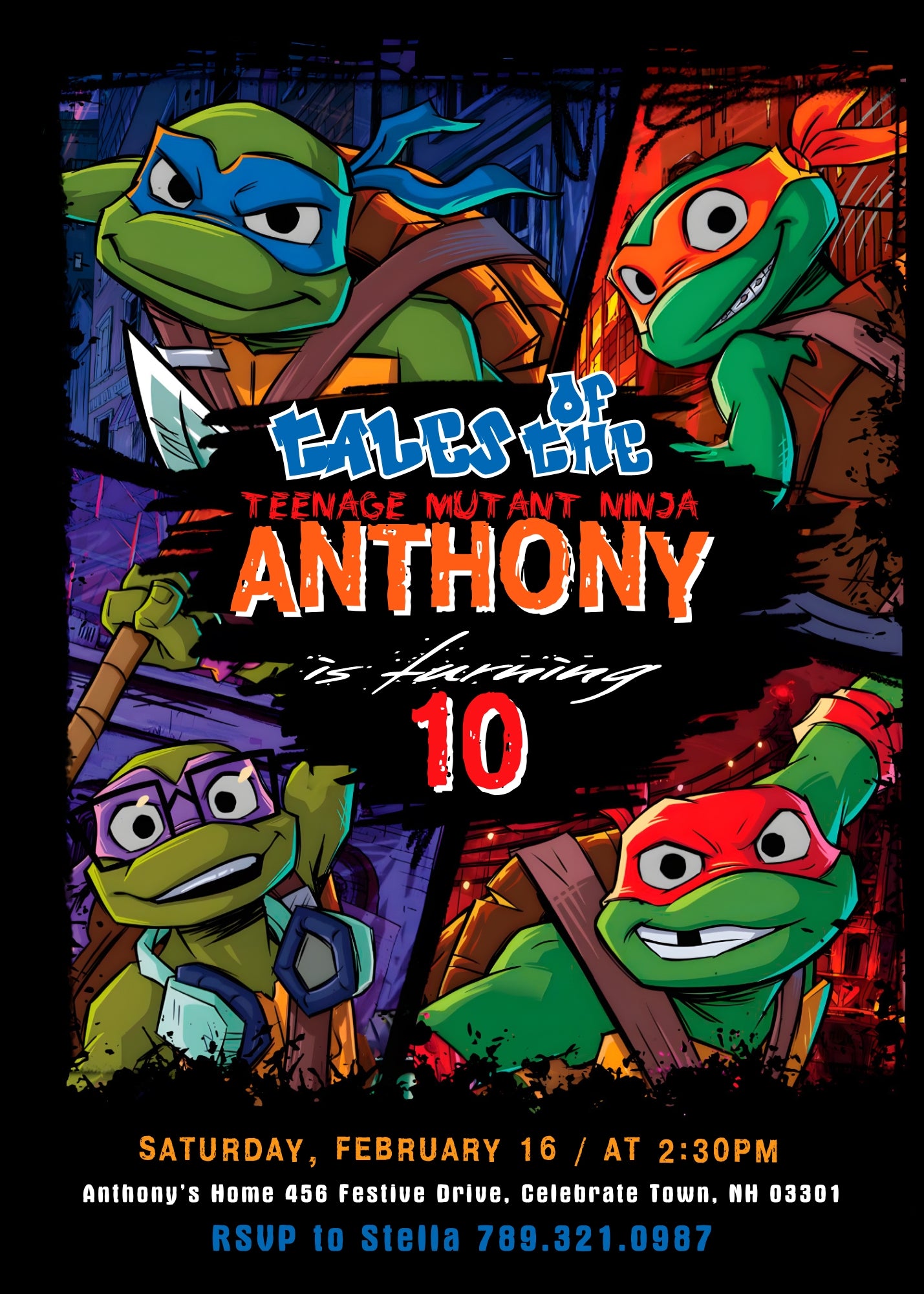 Teenage Mutant Ninja Turtles customizable invitation template | Share or Print | boy | FO116
