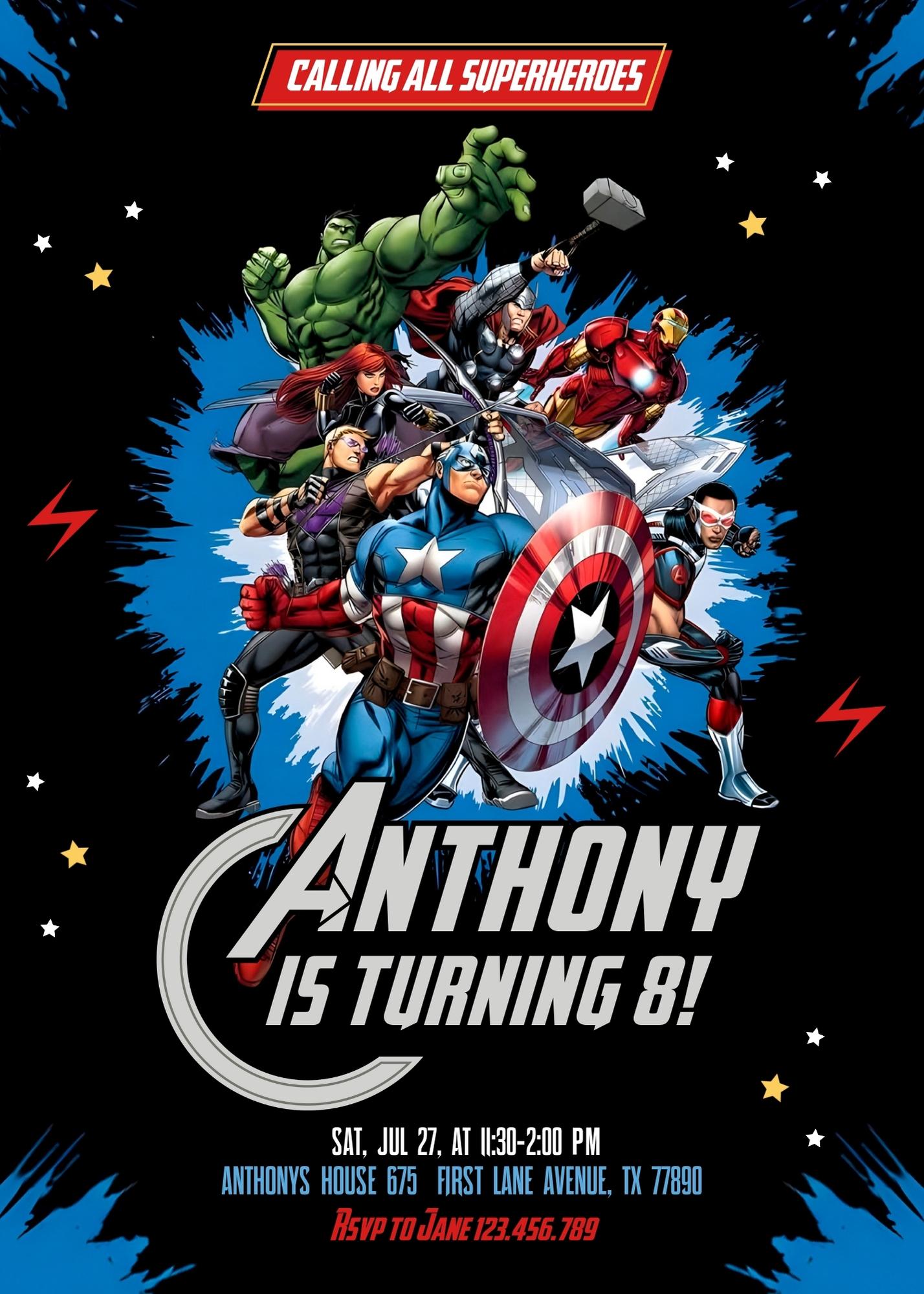 Avengers Marvel Superhero customizable invitation template | Share or Print | boy | PH989