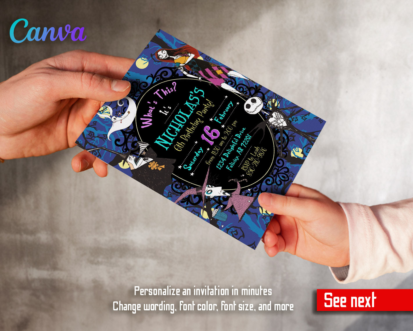 The Nightmare Before Christmas Halloween customizable invitation template | Share or Print | | PZ514