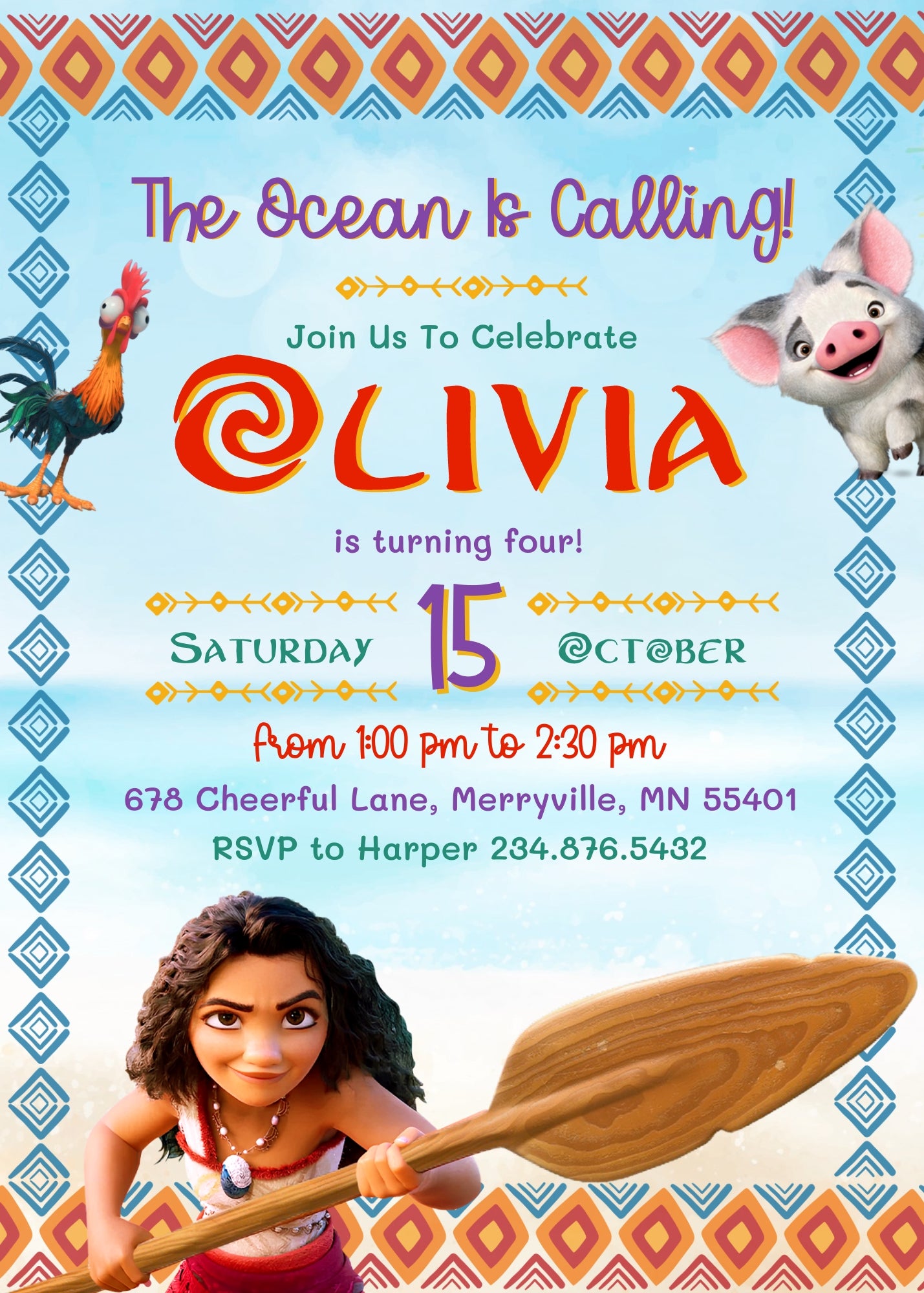 Moana Princess customizable invitation template | Share or Print | girl | PL499