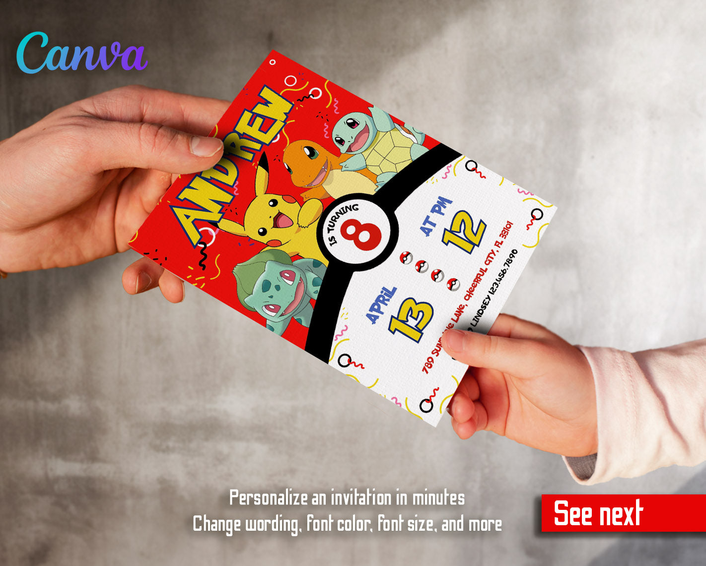 Pokemon Pikachu customizable invitation template | Share or Print | | QP352