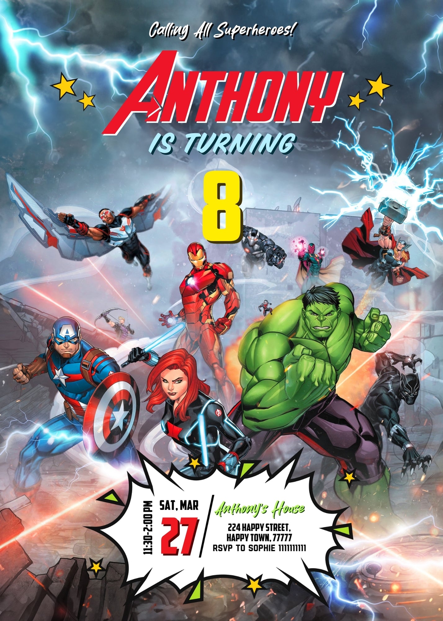 Avengers Marvel Superhero customizable invitation template | Share or Print | boy | CR874