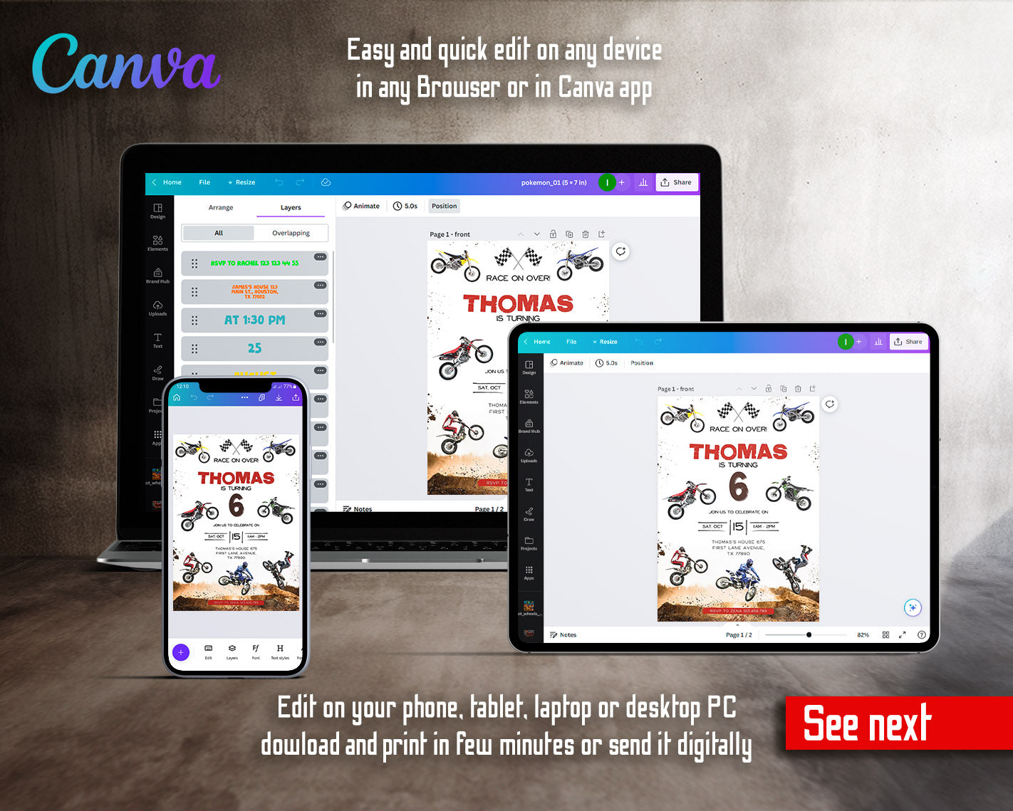 Motocross Extreme customizable invitation template | Share or Print | | XR791