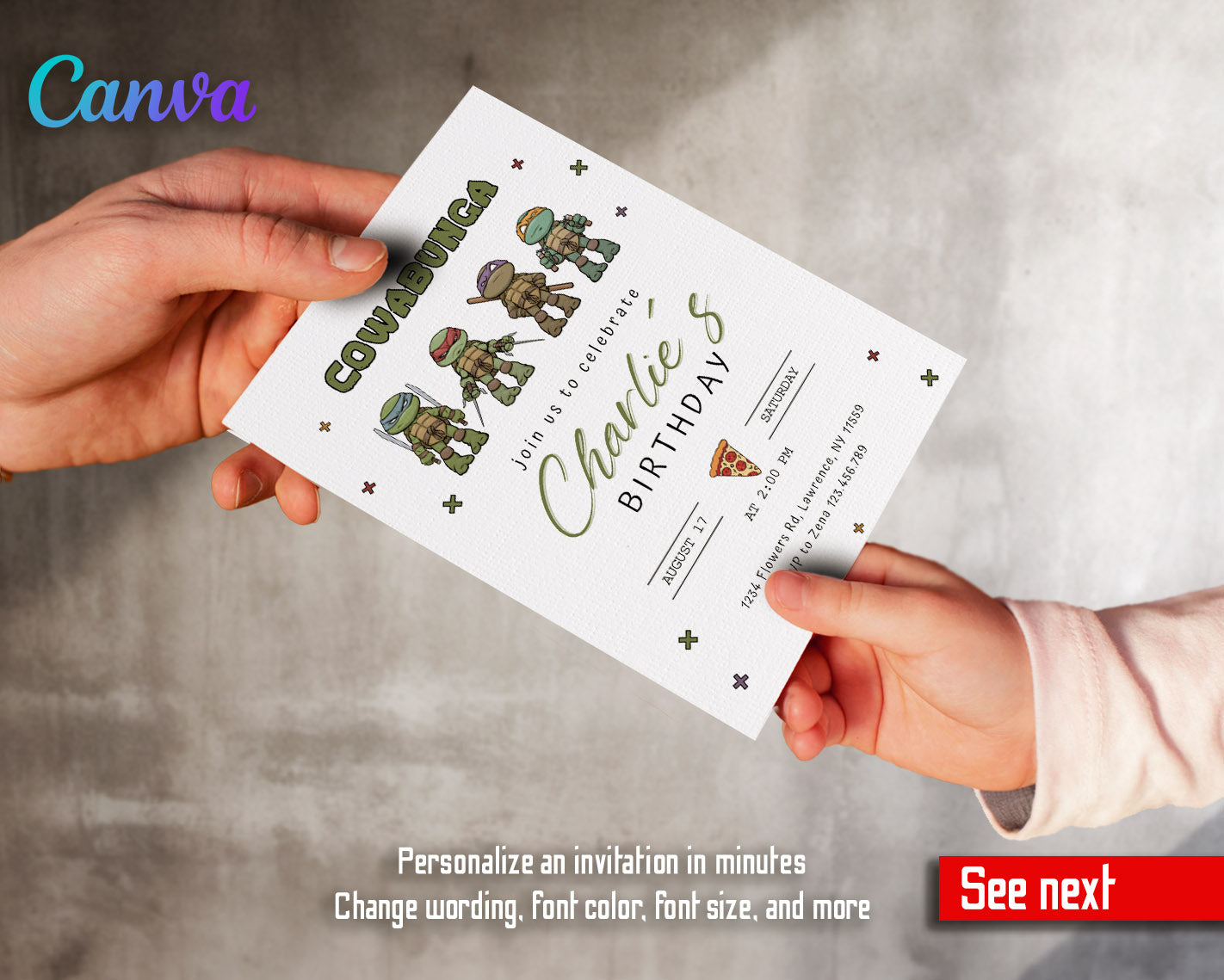 Teenage Mutant Ninja Turtles customizable invitation template | Share or Print | boy | FU024