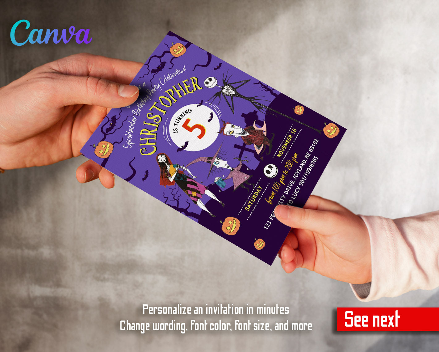The Nightmare Before Christmas Halloween customizable invitation template | Share or Print | | TF605