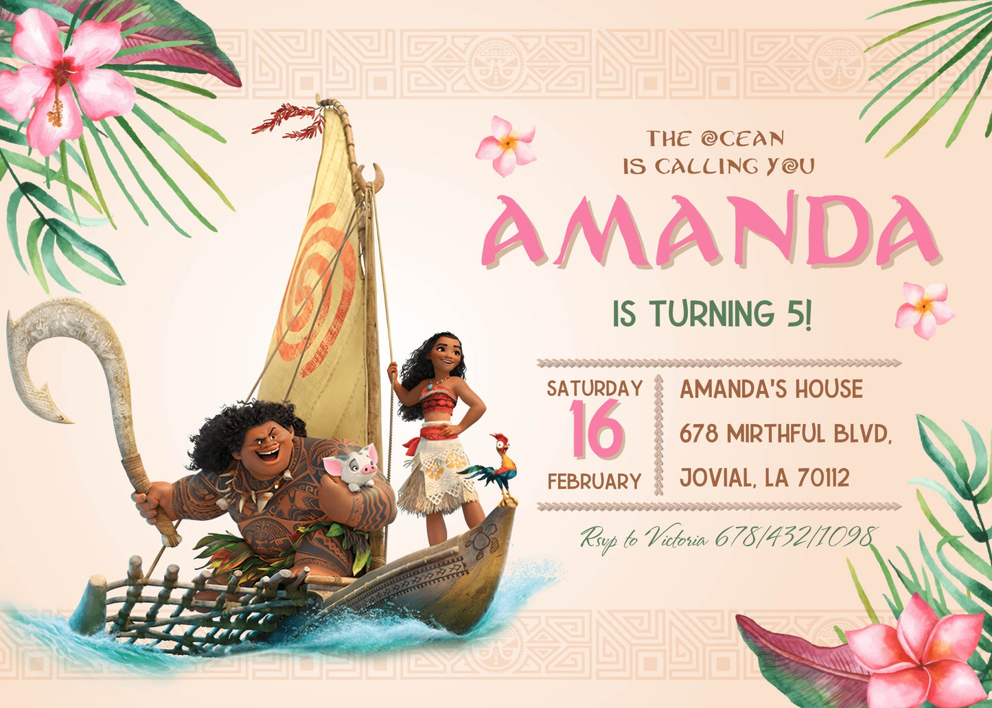 Moana Princess customizable invitation template | Share or Print | girl | VF102