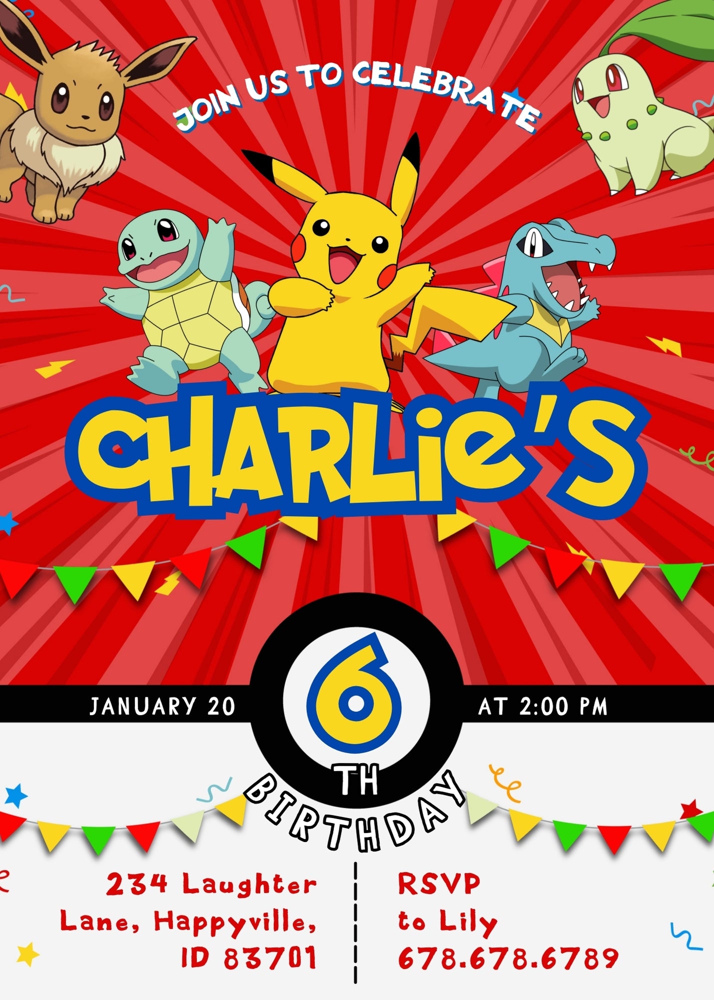 Pokemon Pikachu customizable invitation template | Share or Print | | IK544