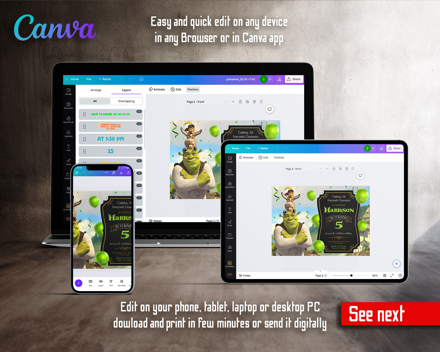 Shrek customizable invitation template | Share or Print | | PQ544