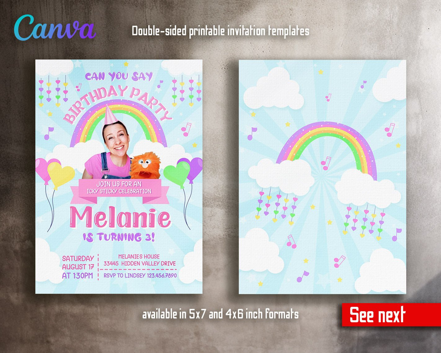 Ms. Rachel customizable invitation template | Share or Print | | CB217