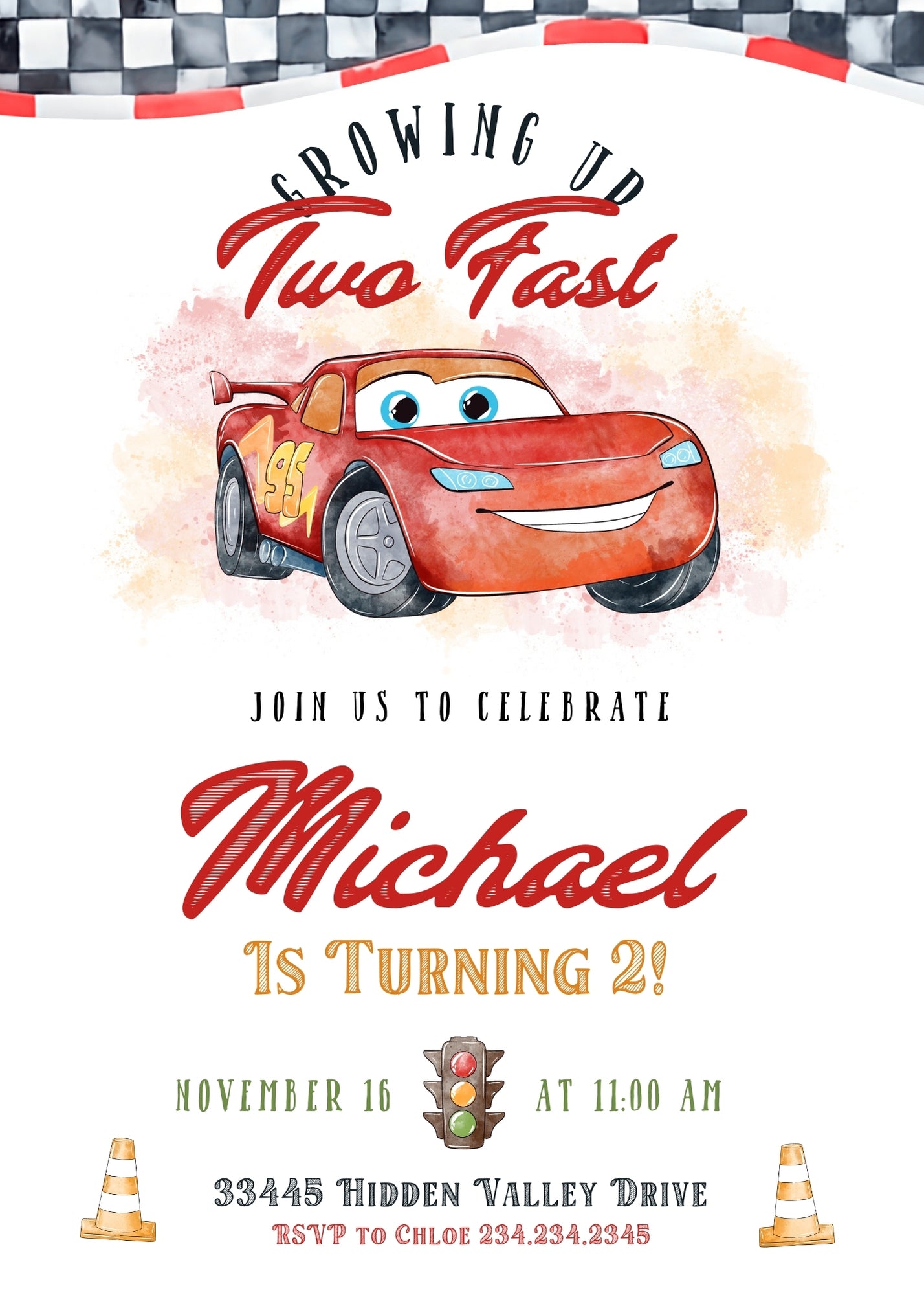 Cars Lightning McQueen customizable invitation template | Share or Print | boy | YM855
