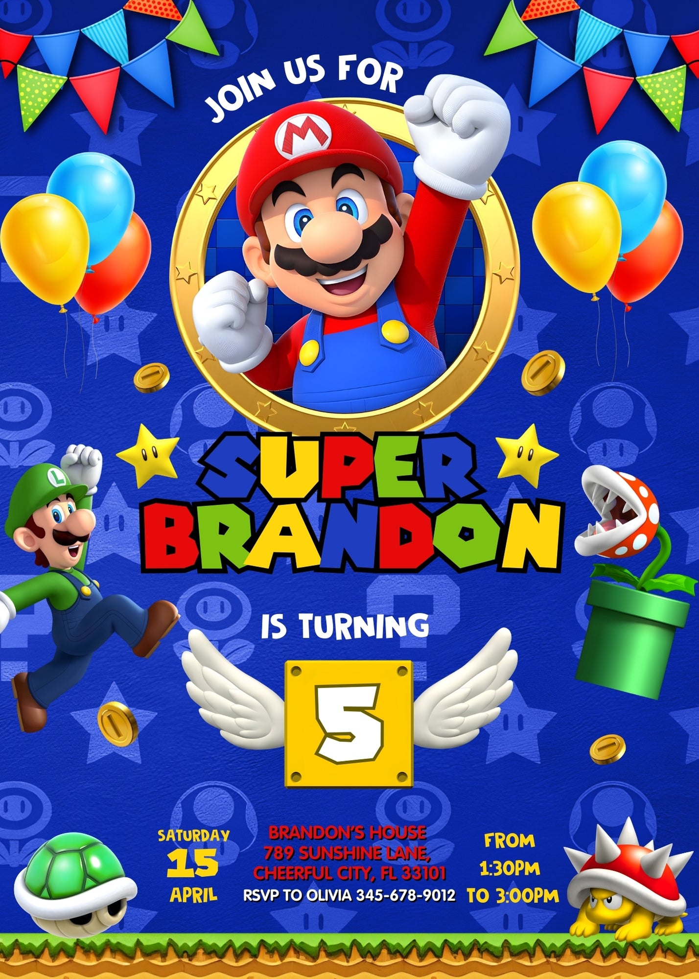 Super Mario Bros customizable invitation template | Share or Print | | VX190