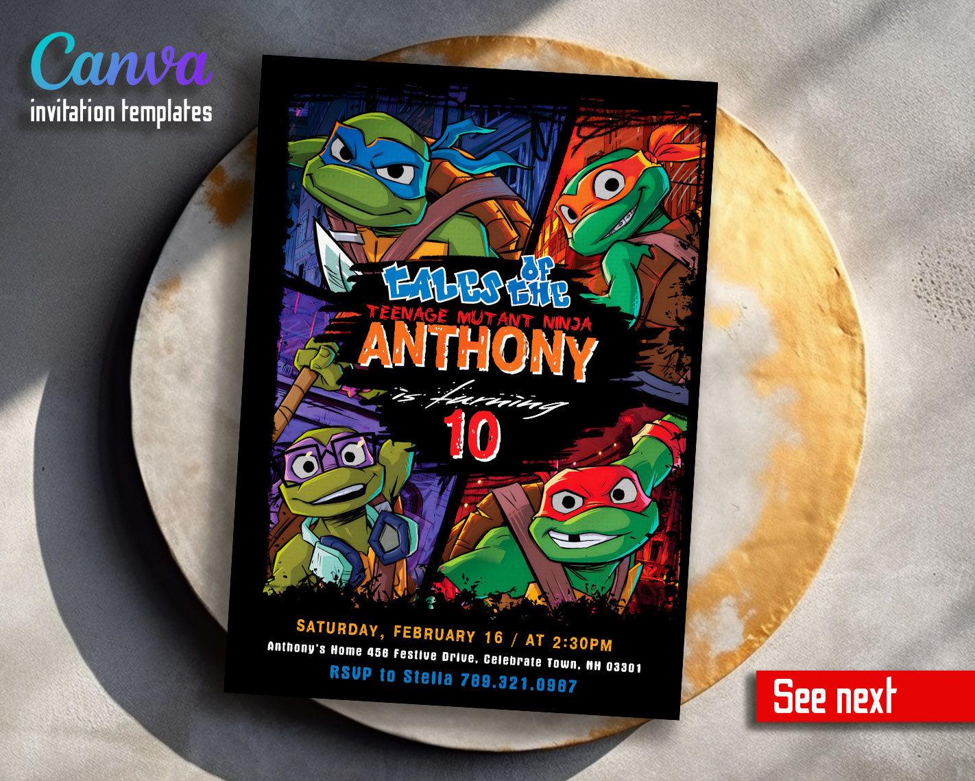 Teenage Mutant Ninja Turtles customizable invitation template | Share or Print | boy | FO116