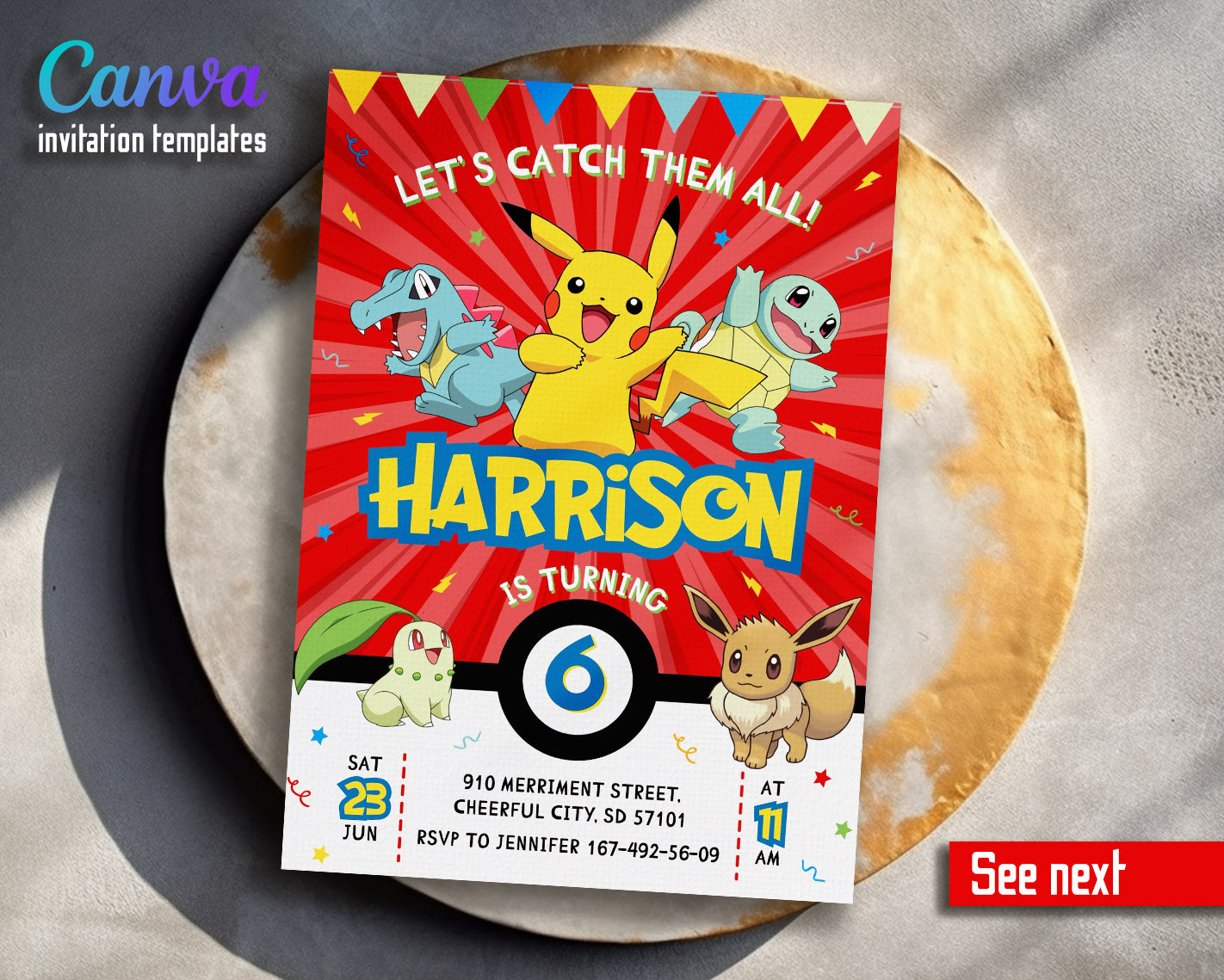 Pokemon Pikachu customizable invitation template | Share or Print | | JQ226