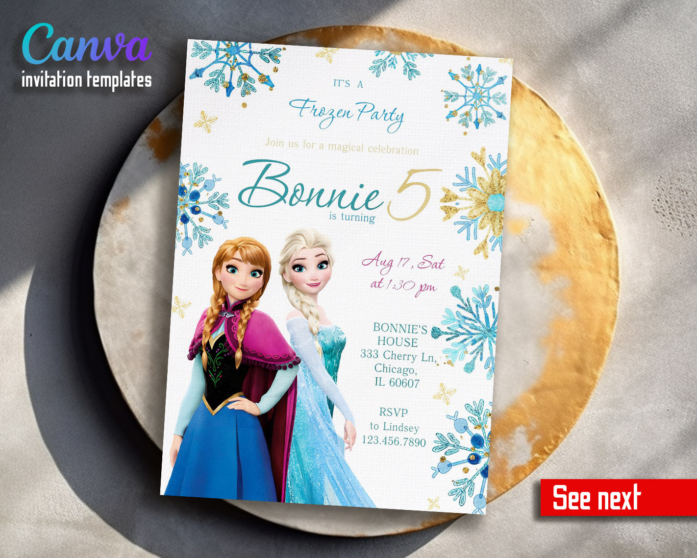 Frozen Elsa customizable invitation template | Share or Print | girl | VA795
