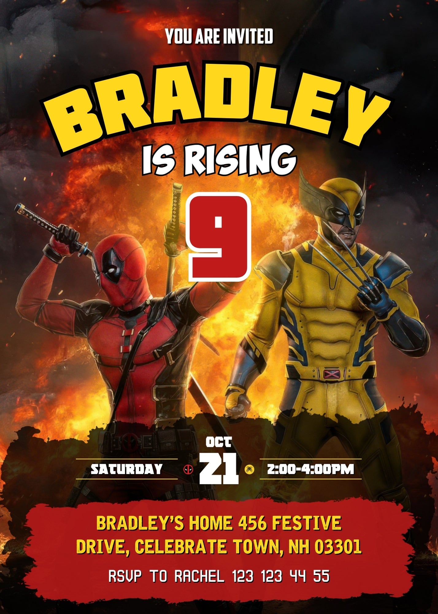 Deadpool Wolverine Marvel customizable invitation template | Share or Print | boy | DF293