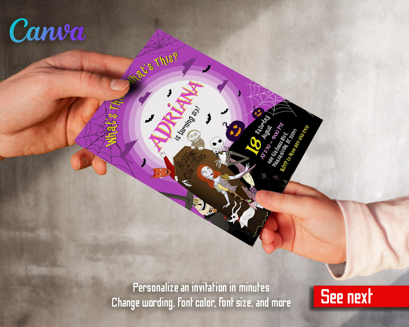 The Nightmare Before Christmas Halloween customizable invitation template | Share or Print | | XN925