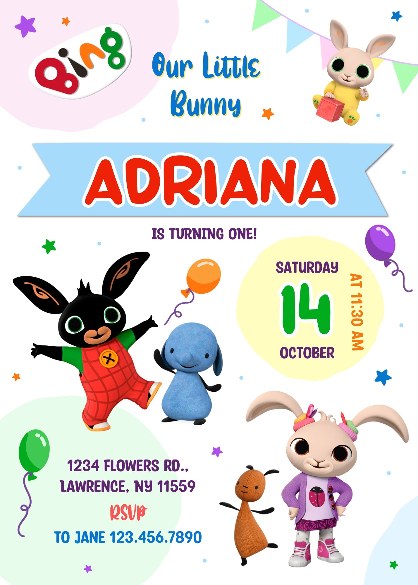 Bing Bunny customizable invitation template | Share or Print | | BK277