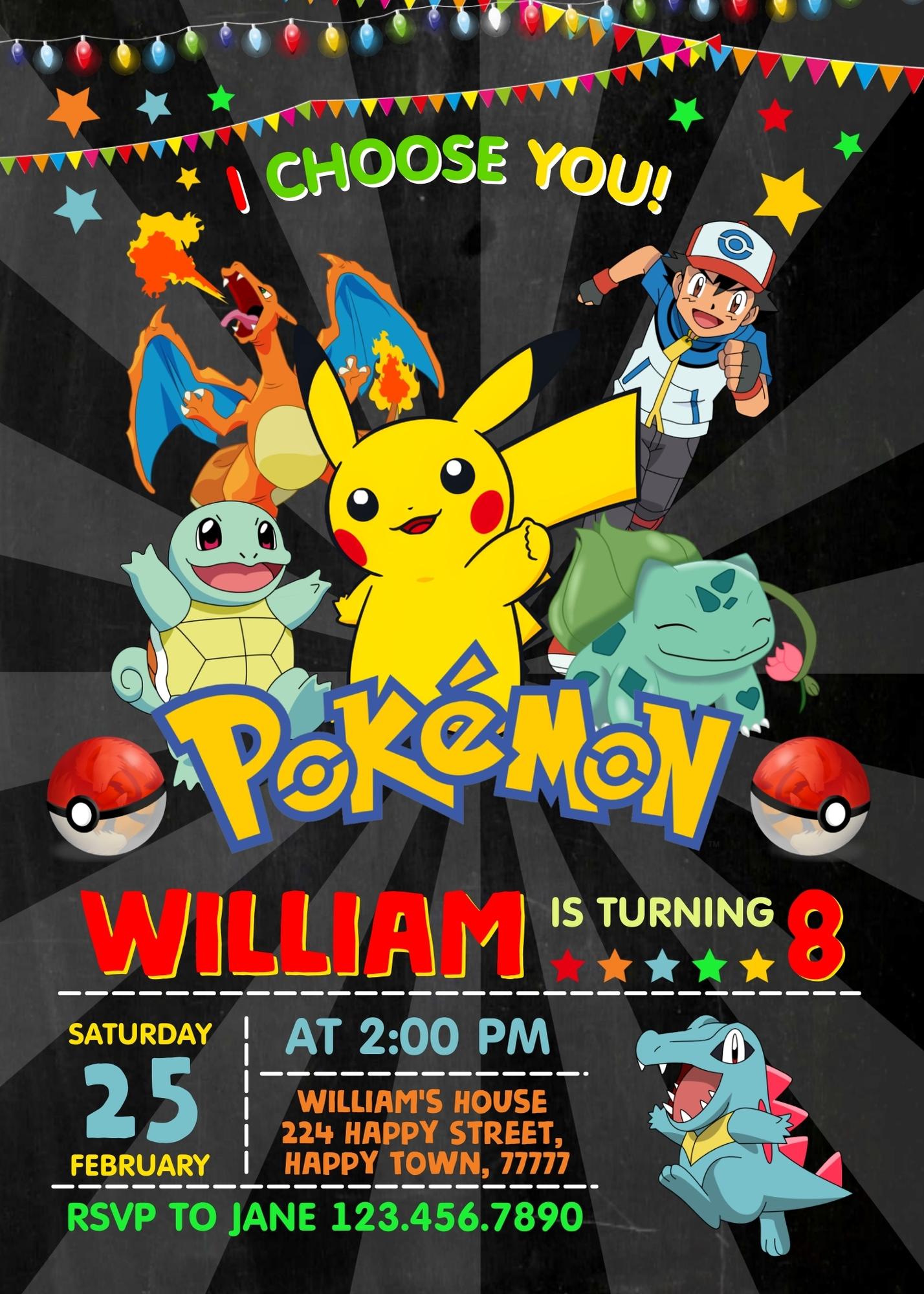 Pokemon Pikachu customizable invitation template | Share or Print | | NK498