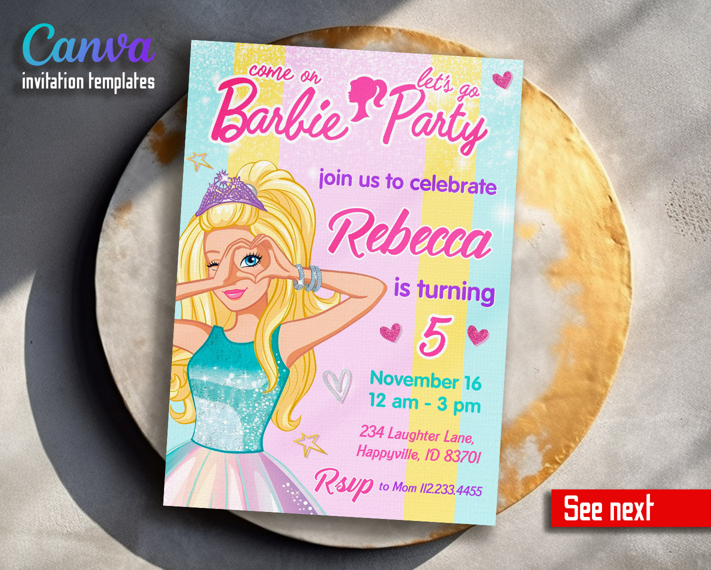 Barbie Pink customizable invitation template | Share or Print | girl | NY216