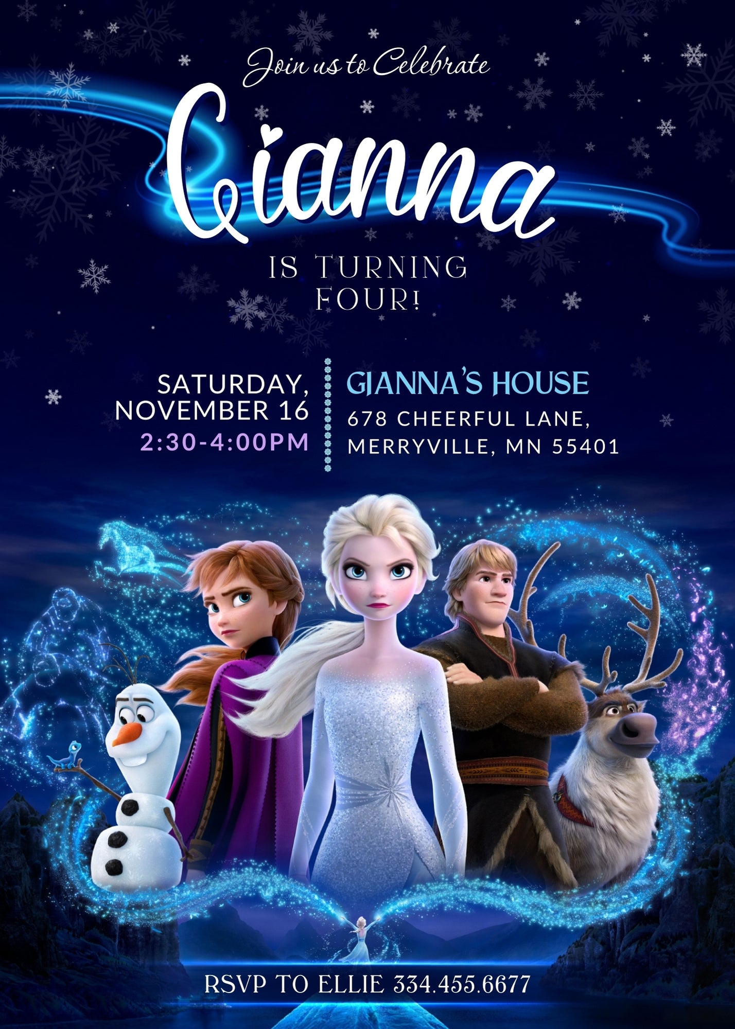 Frozen Elsa customizable invitation template | Share or Print | girl | RL826