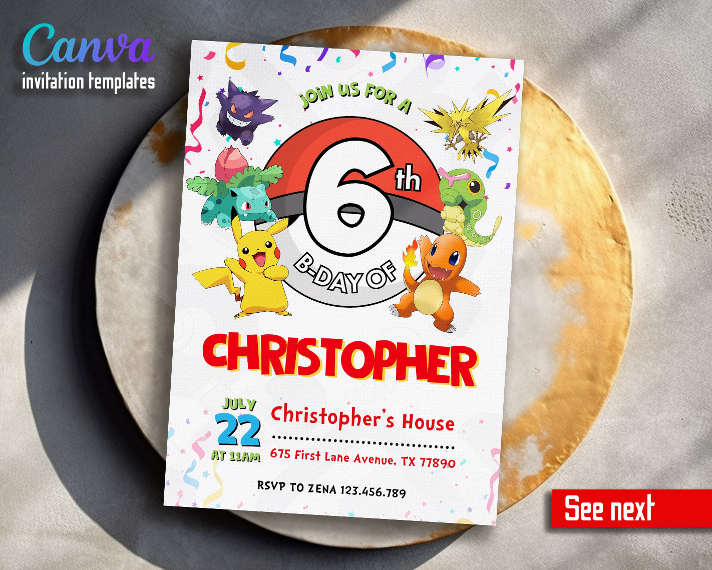 Pokemon Pikachu customizable invitation template | Share or Print | | EL416