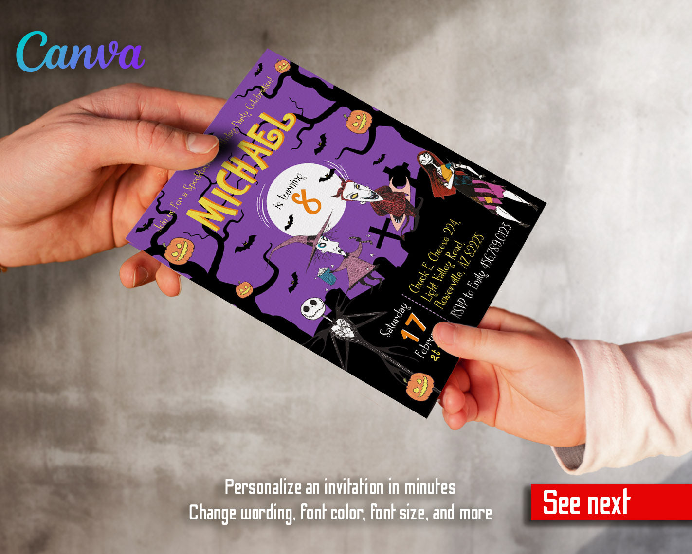 The Nightmare Before Christmas Halloween customizable invitation template | Share or Print | | MU439
