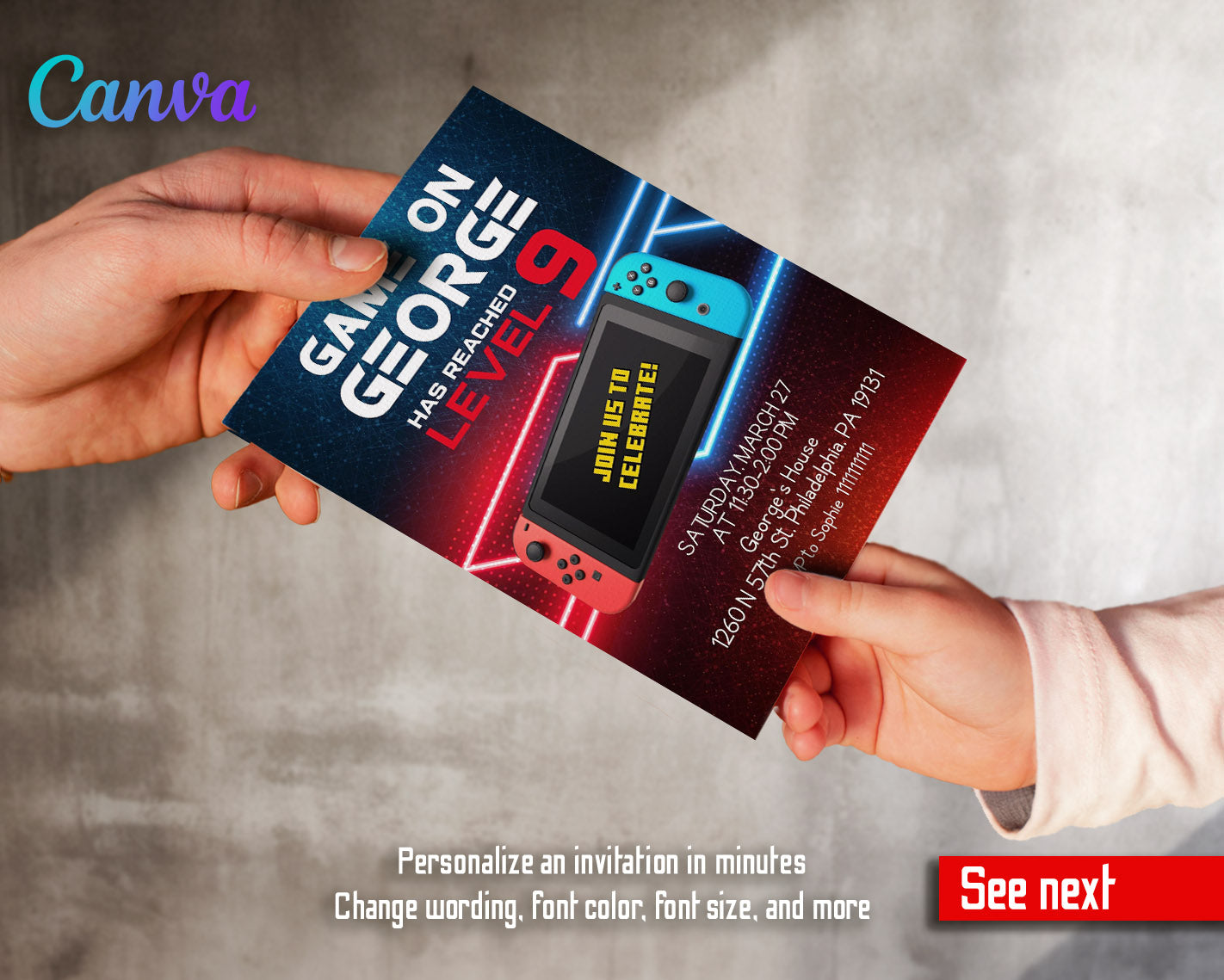 Nintendo Switch Gamer customizable invitation template | Share or Print | | LS939