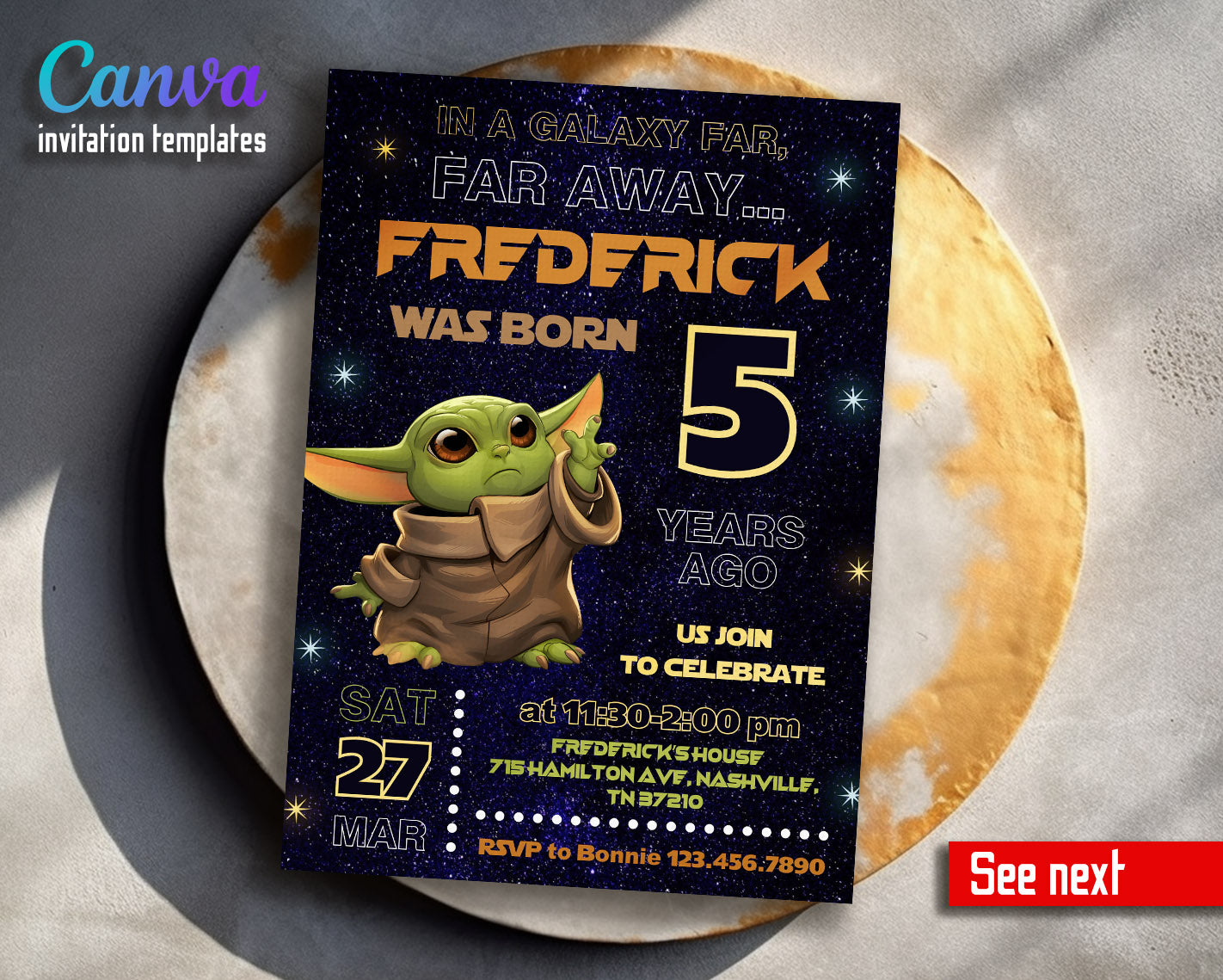 Baby Yoda Grogu Star Wars Mandalorian customizable invitation template | Share or Print | boy | IF987