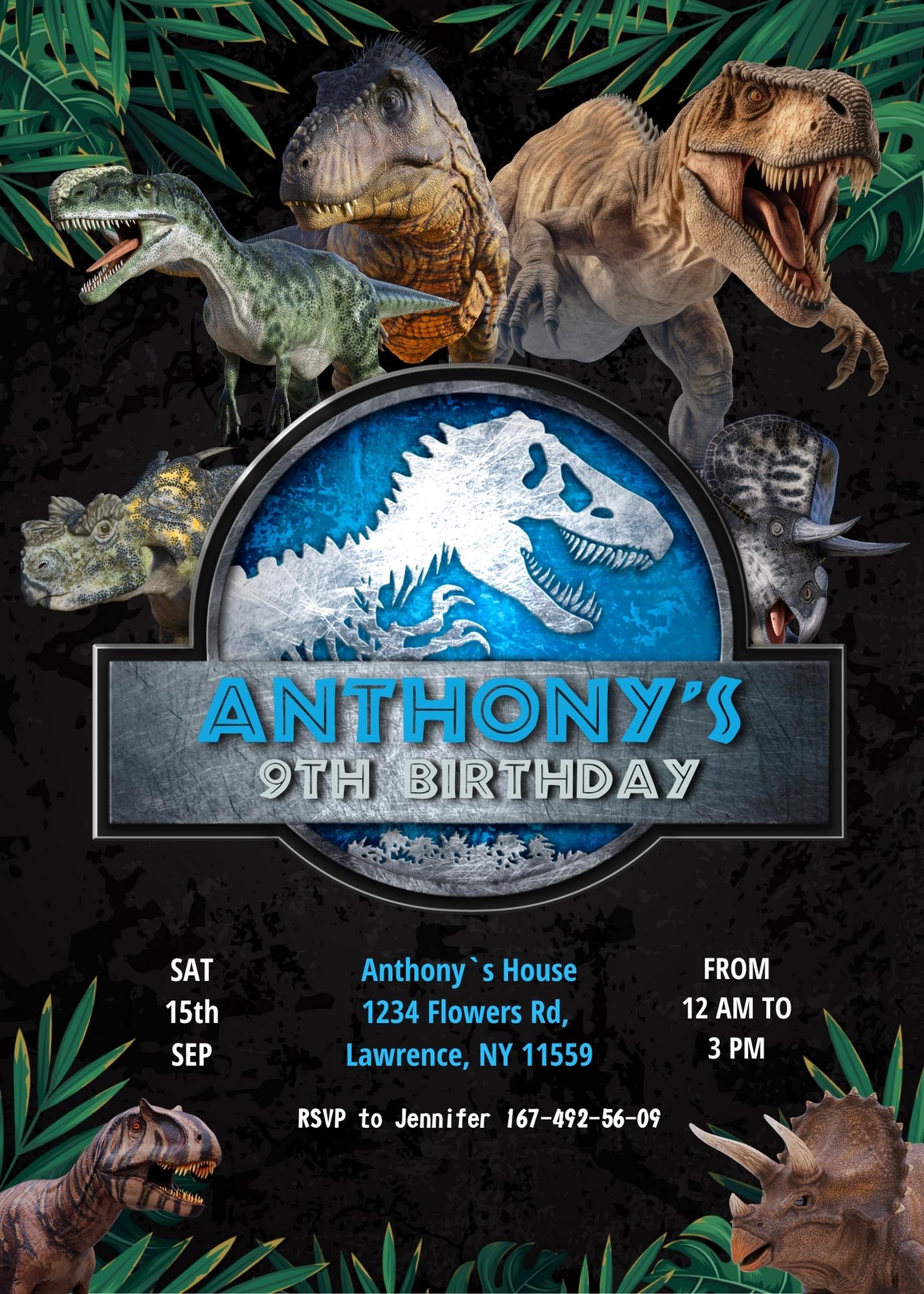Jurassic World Dinosaur customizable invitation template | Share or Print | | VX484