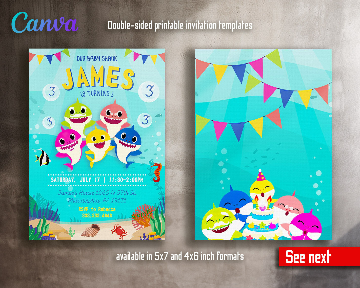 Baby Shark customizable invitation template | Share or Print | | NR377