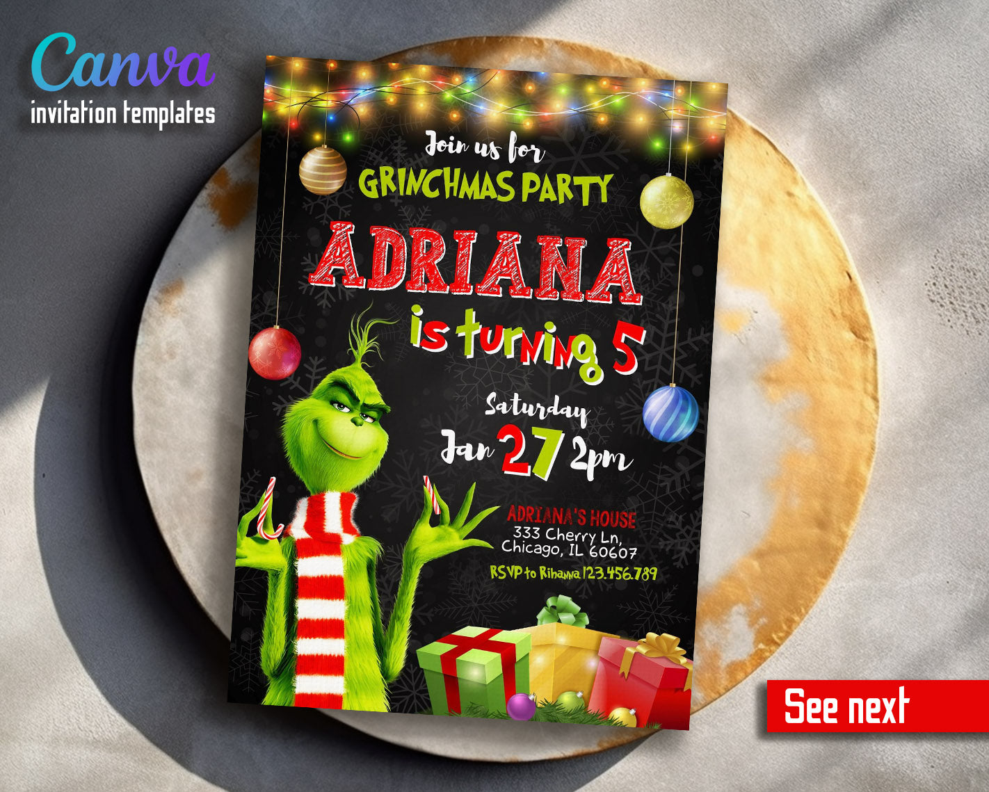 The Grinch Merry Grinchmas customizable invitation template | Share or Print | | EH381
