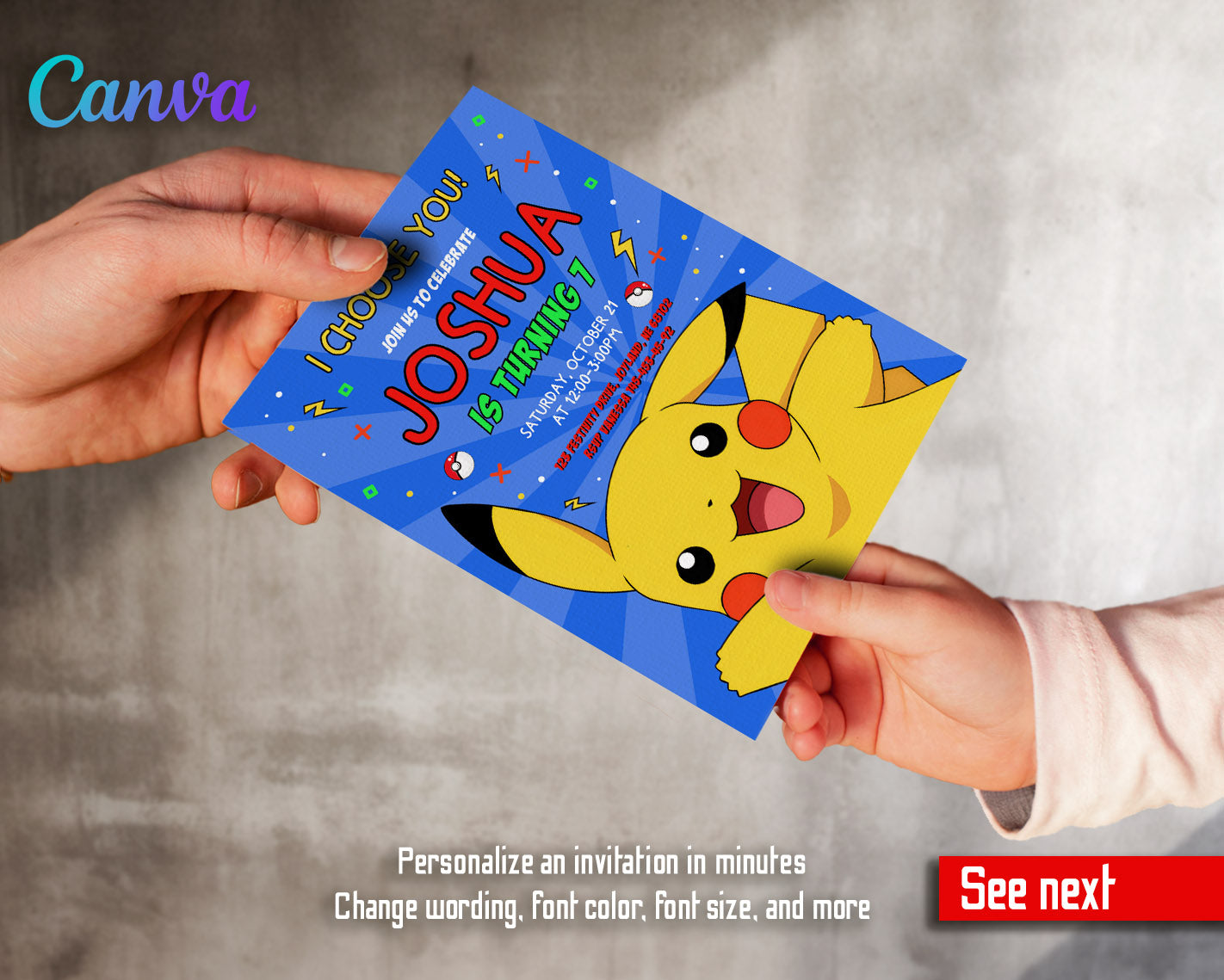 Pokemon Pikachu customizable invitation template | Share or Print | | PZ454