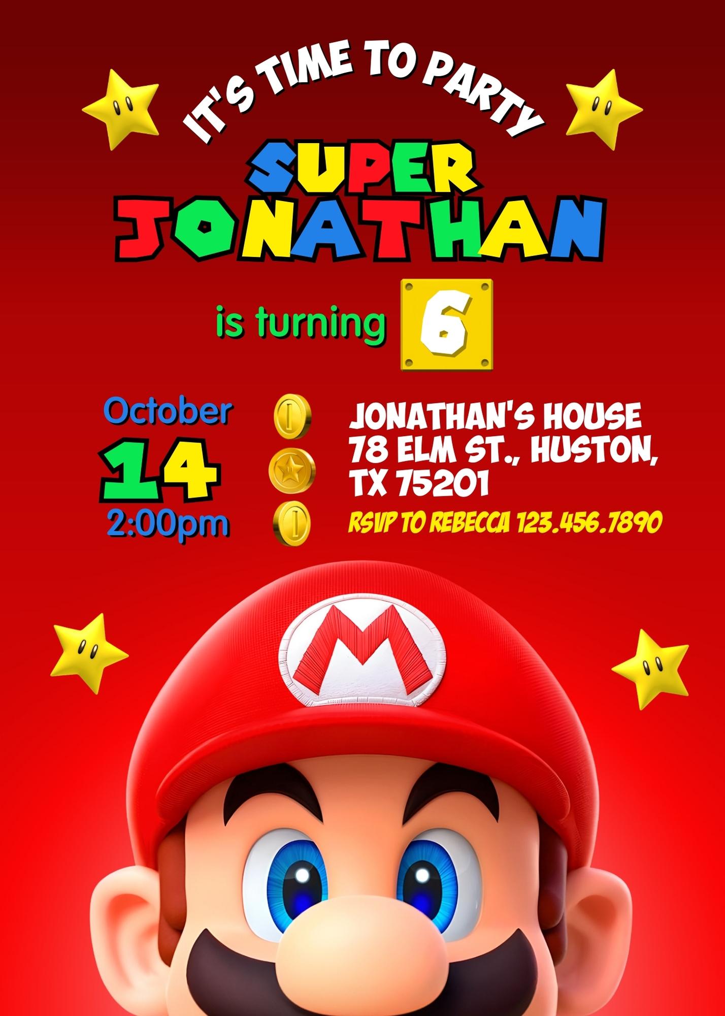 Super Mario Bros customizable invitation template | Share or Print | | NT219