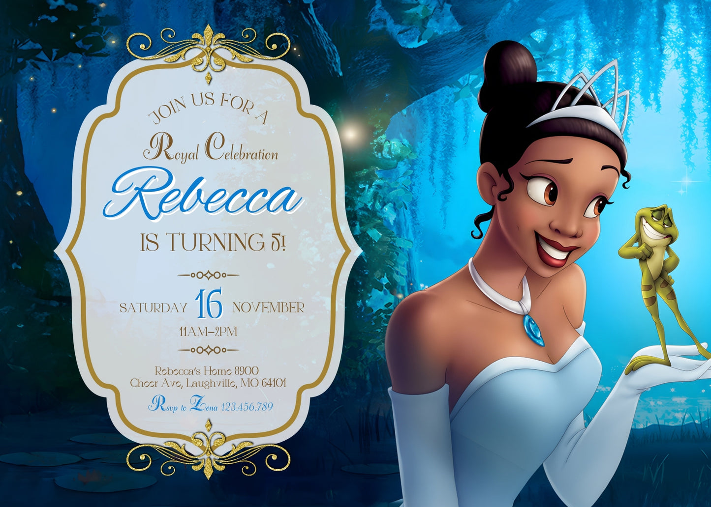 Tiana Frog Princess customizable invitation template | Share or Print | girl | HJ315