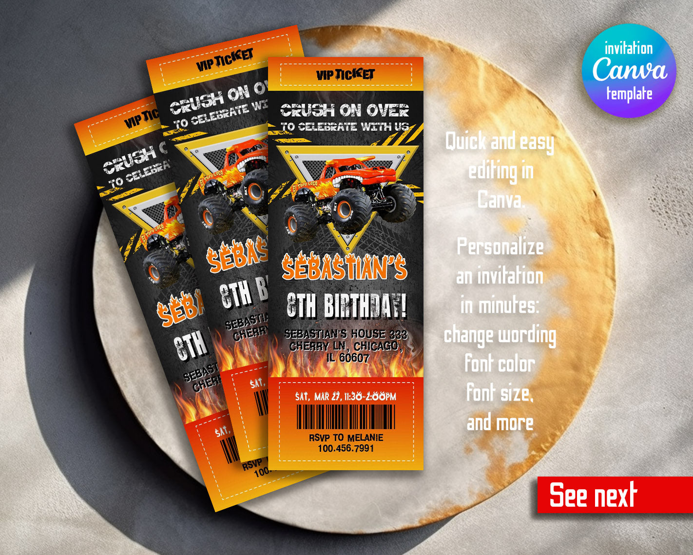 Monster Jam Monster Truck customizable invitation template | Share or Print | boy | ZZ773