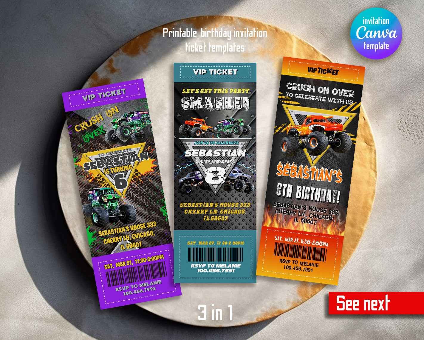Monster Jam Monster Truck customizable invitation template | Share or Print | boy | BG623