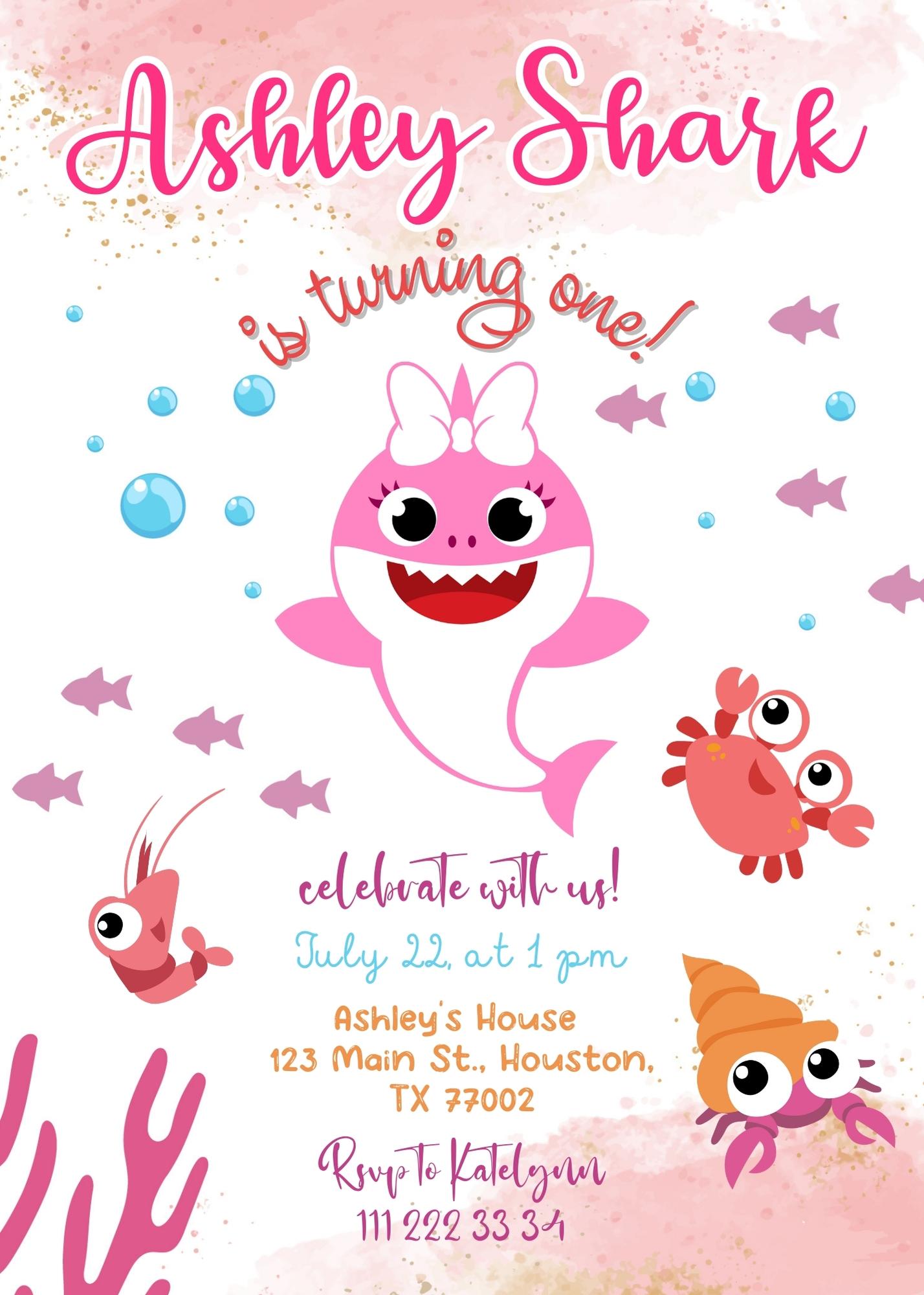 Baby Shark customizable invitation template | Share or Print | | FP185