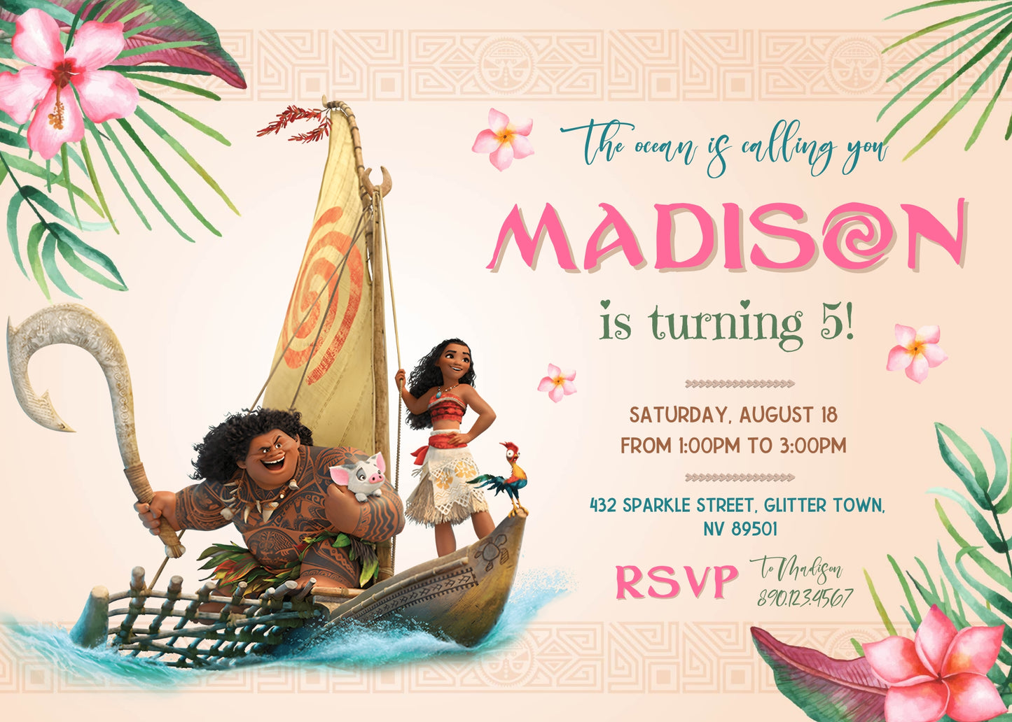 Moana Princess customizable invitation template | Share or Print | girl | PS672