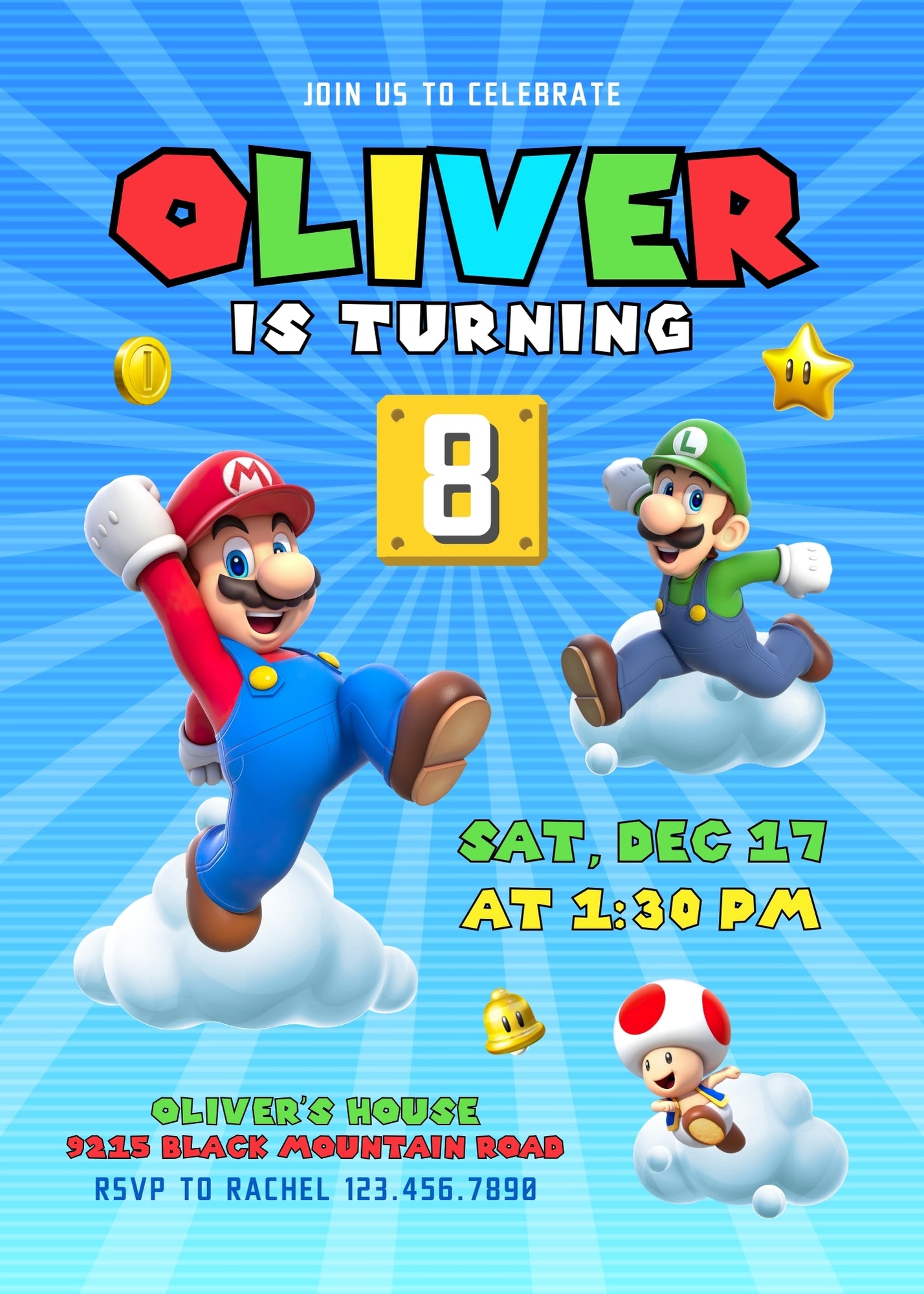 Super Mario Bros customizable invitation template | Share or Print | | TH806