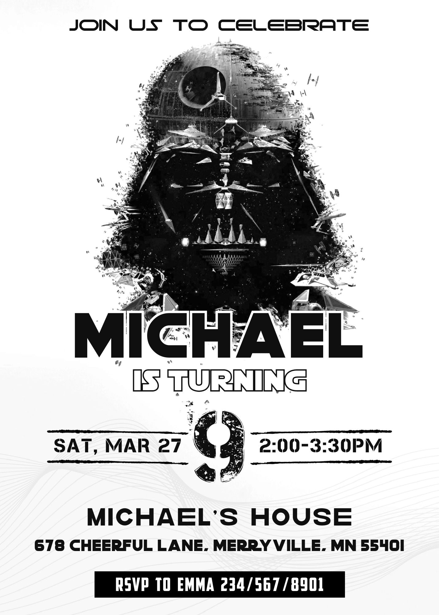 Star Wars Darth Vader customizable invitation template | Share or Print | boy | YE521