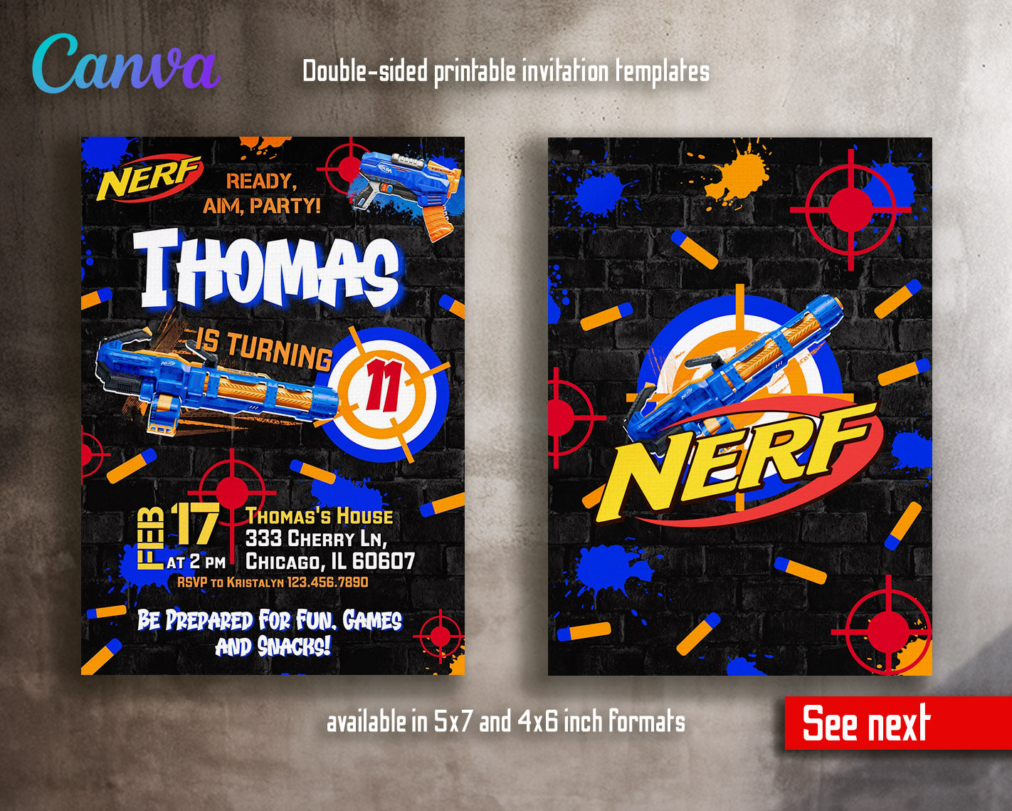 NERF Dart Wars customizable invitation template | Share or Print | boy | UY176