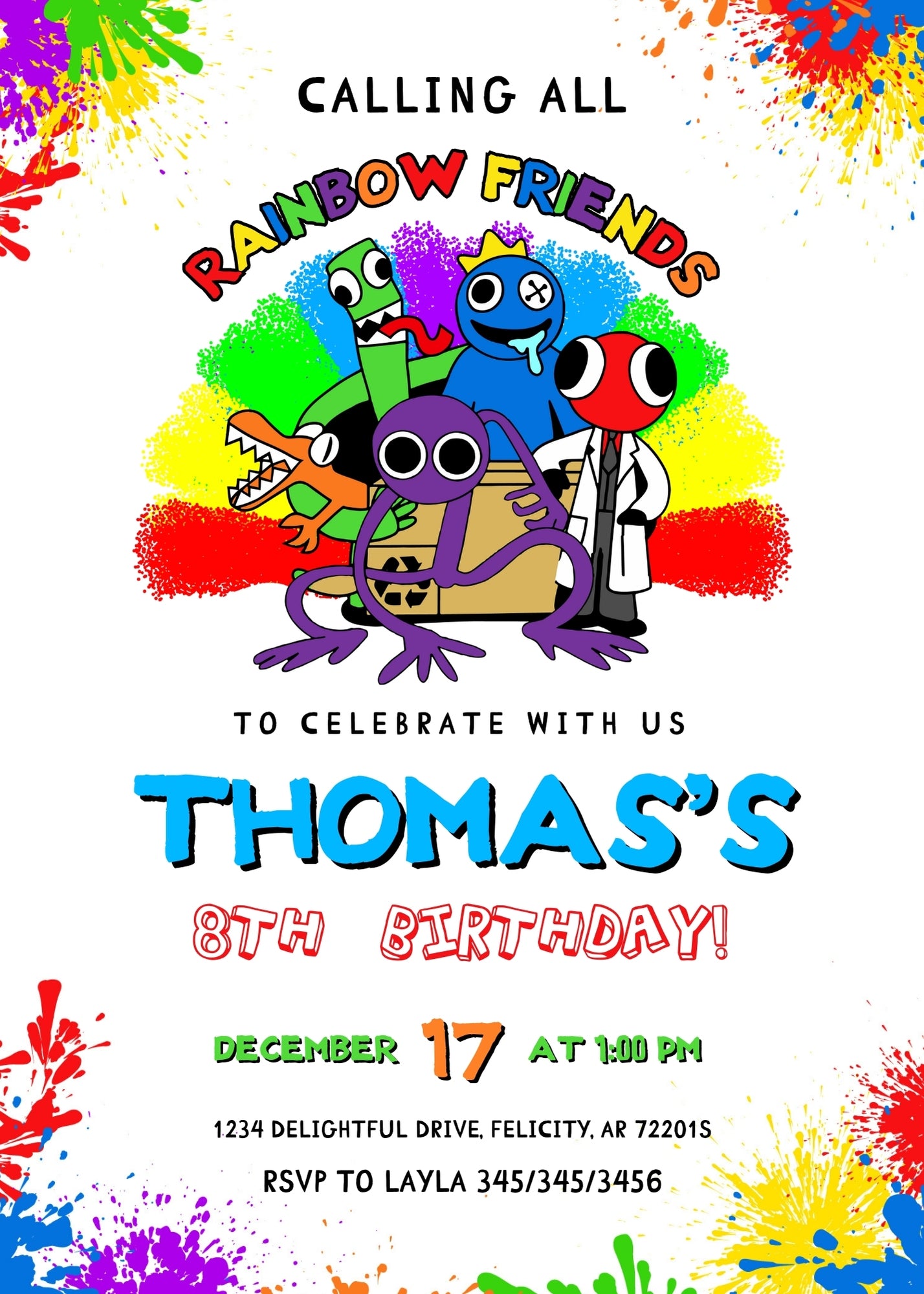 Rainbow Friends customizable invitation template | Share or Print | | FL670