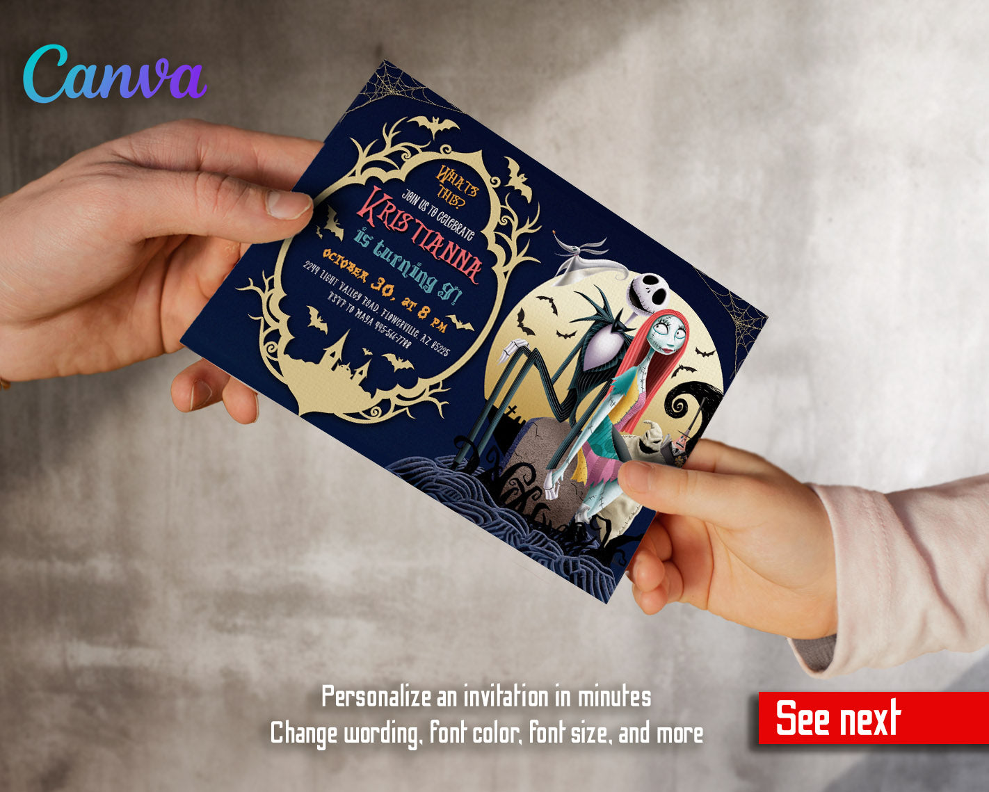 The Nightmare Before Christmas Halloween customizable invitation template | Share or Print | | PR735